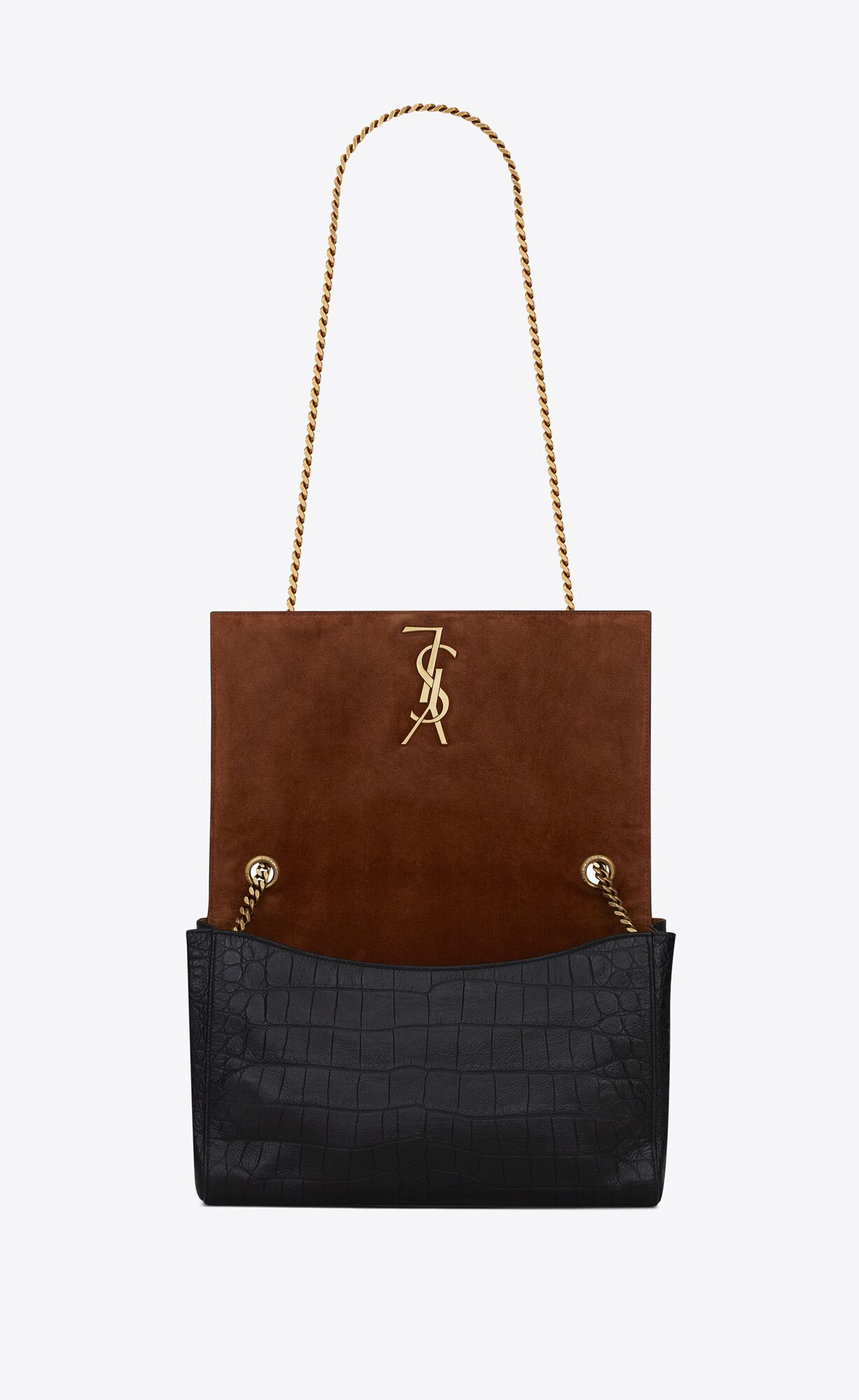 YSL Kate Medium Reversible Chain Bag In Semisove And Crocodile-embossed Kozene Siva Hnede | 02364-FBET