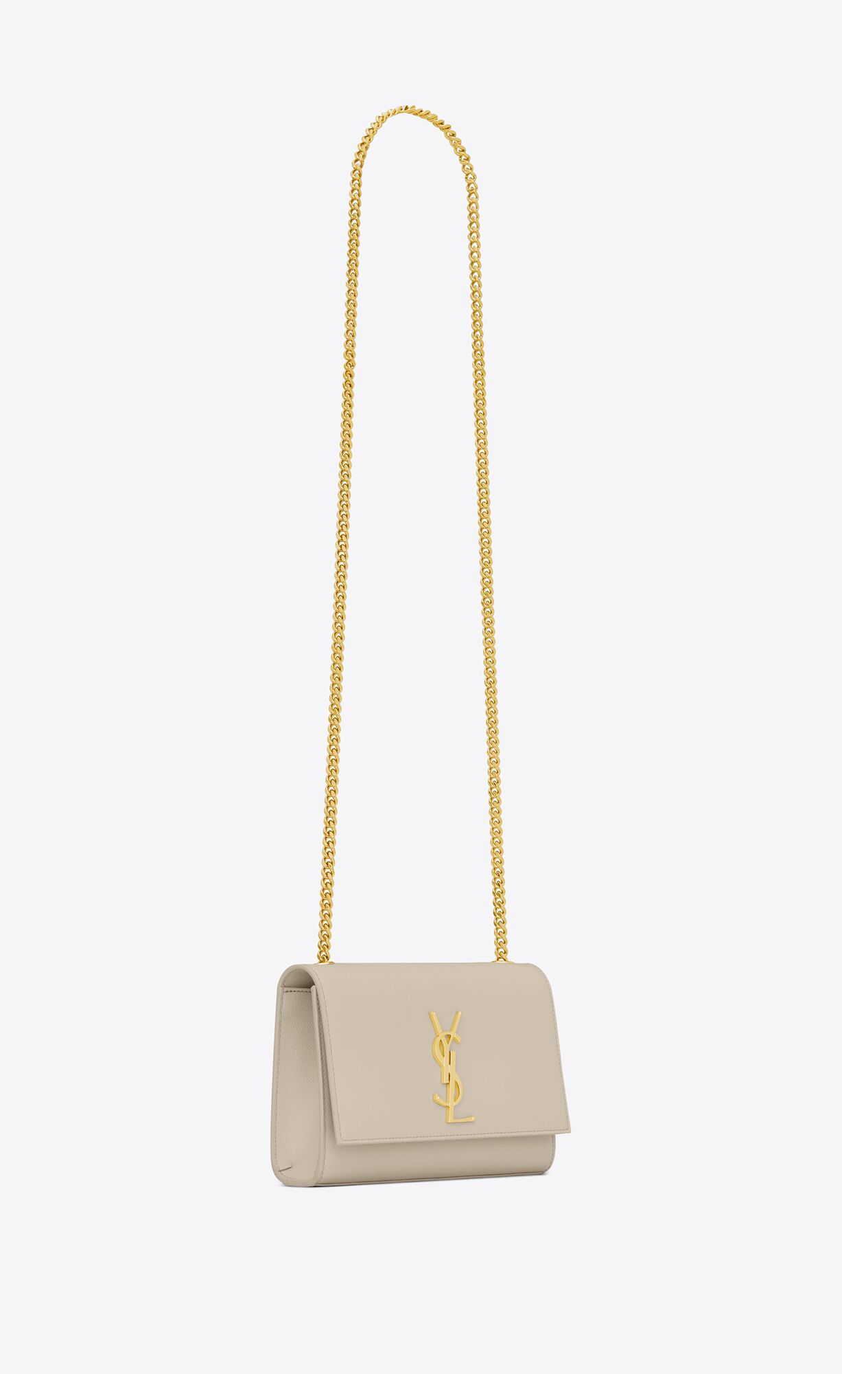 YSL Kate Small Chain Bag In Grain De Poudre Embossed Kozene Blanc Vintage | 04269-ISJT