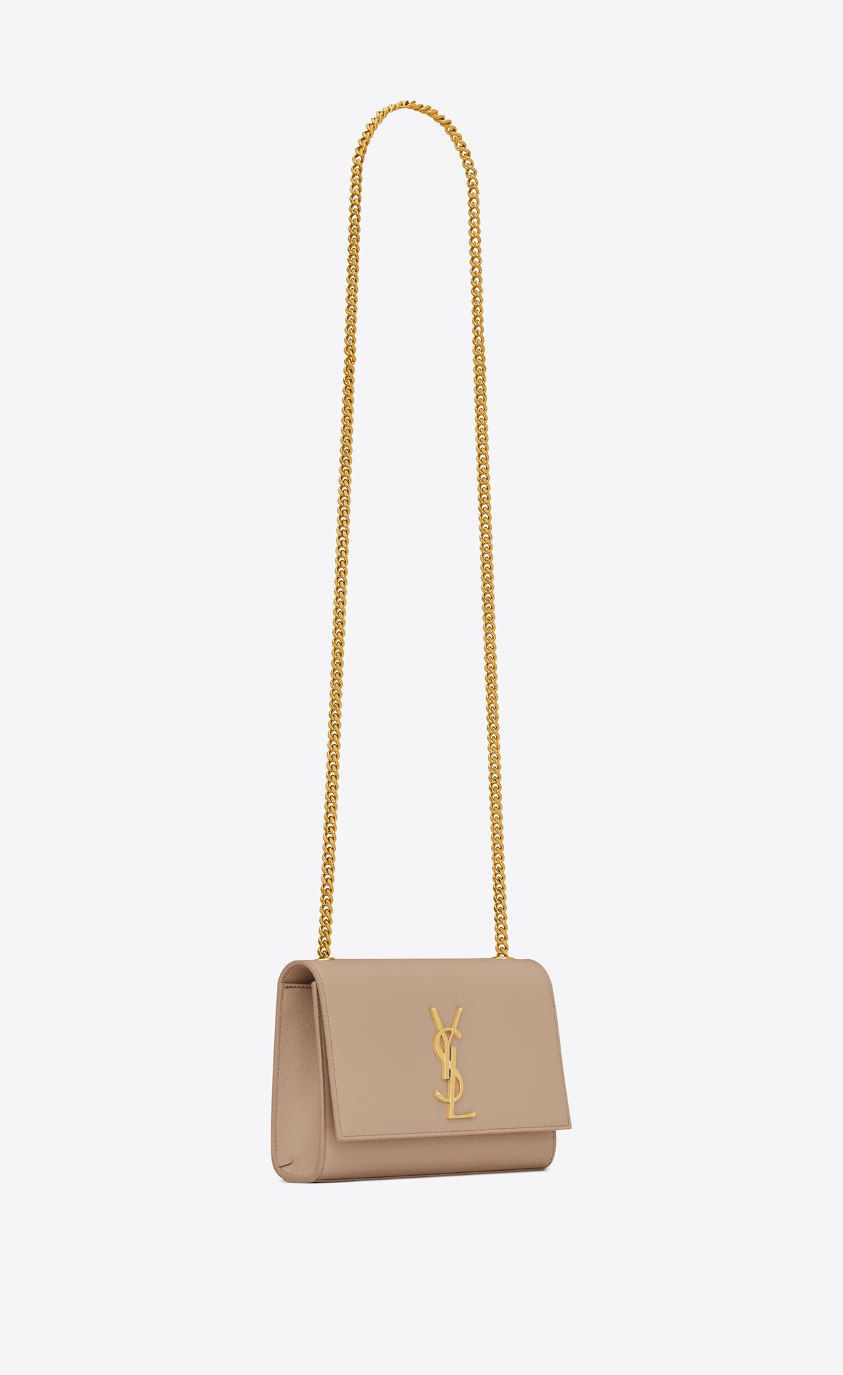 YSL Kate Small Chain Bag In Grain De Poudre Embossed Kozene Tmavo Béžové | 78305-WDAY