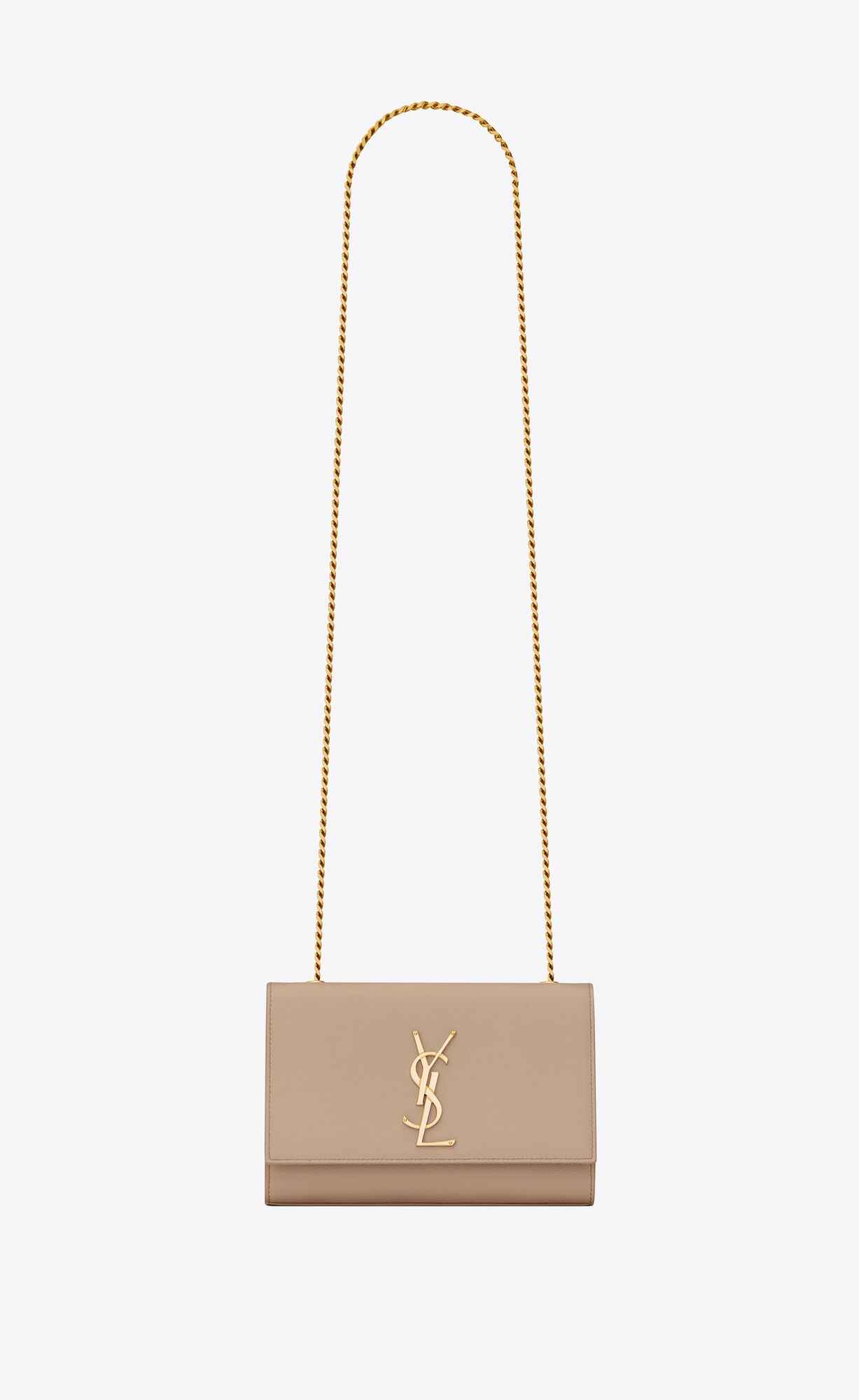 YSL Kate Small Chain Bag In Grain De Poudre Embossed Kozene Tmavo Béžové | 78305-WDAY