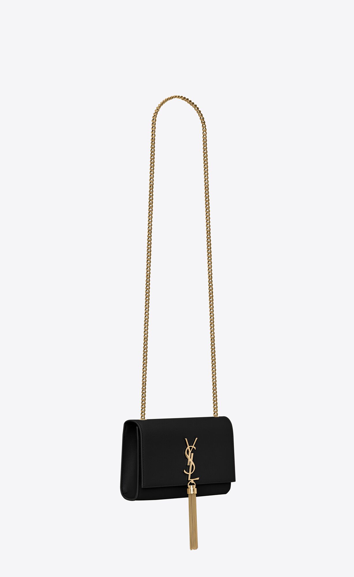 YSL Kate Small Chain Bag With Tassel In Grain De Poudre Embossed Kozene Čierne | 05831-TCXK