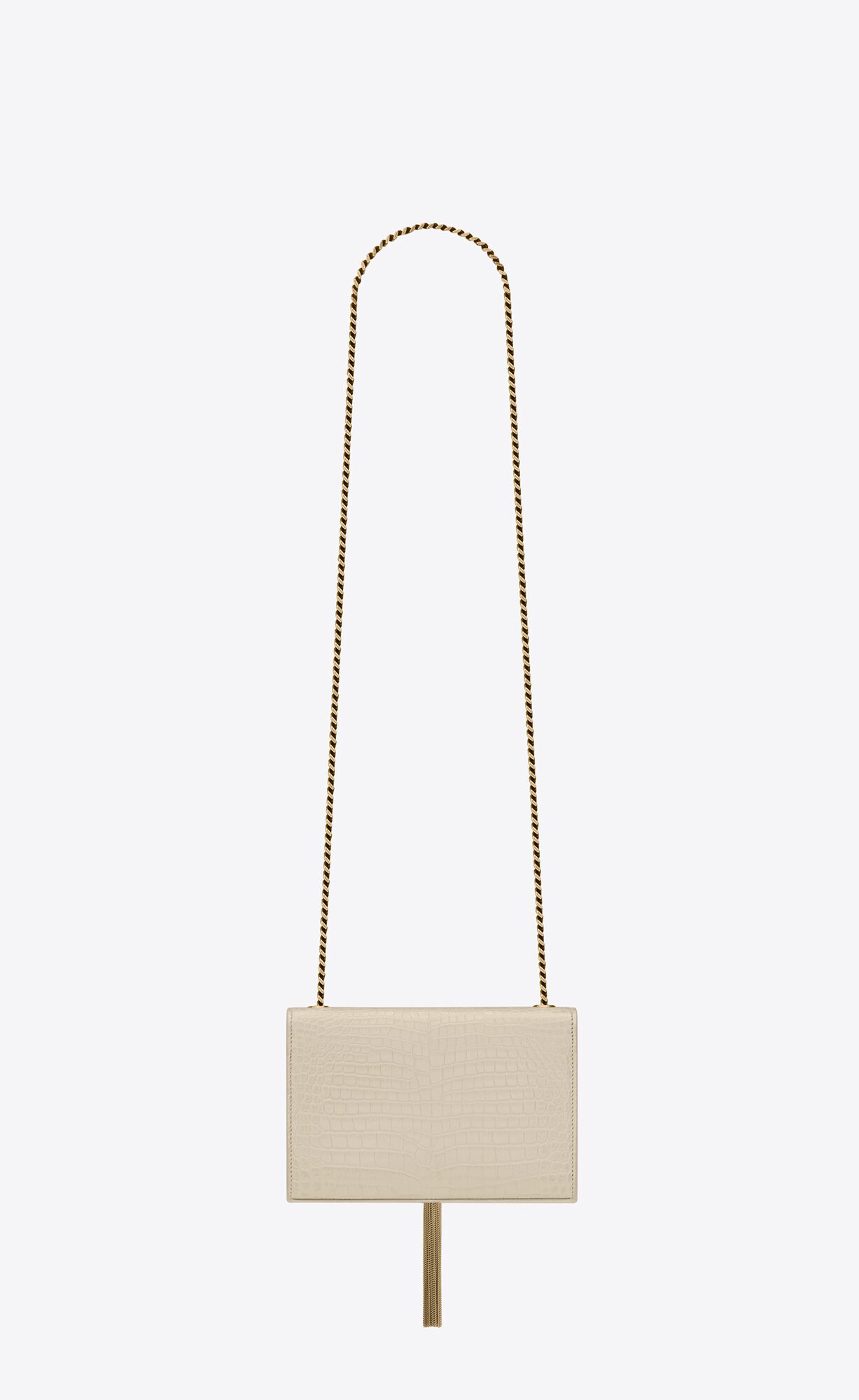 YSL Kate Small Chain Bag With Tassel In Crocodile-embossed Shiny Kozene Blanc Vintage | 60135-XWNU