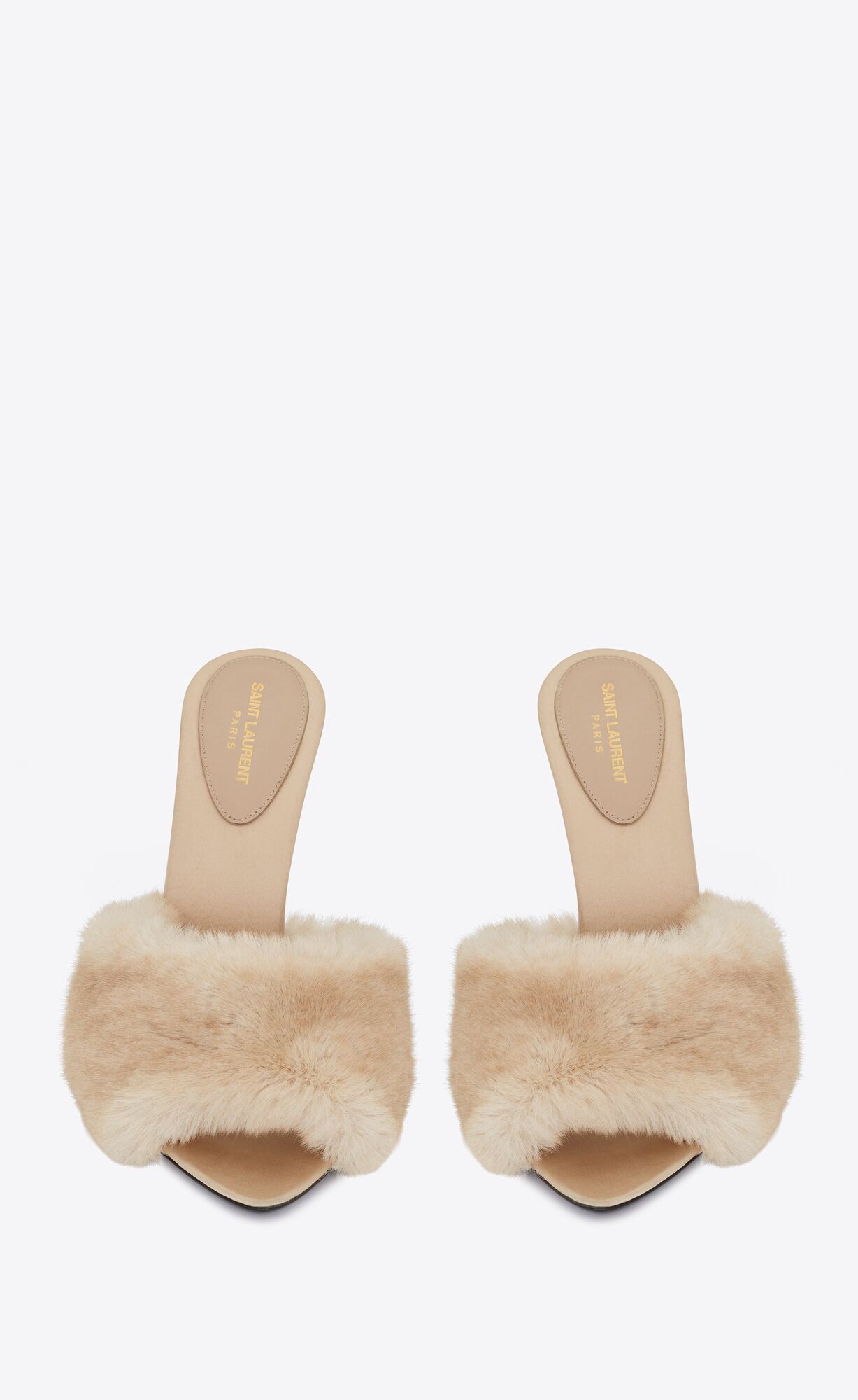 YSL La 16 Na Podpatku Mules In Animal Free-fur And Smooth Kozene Svetlo Béžové | 90517-ADBI