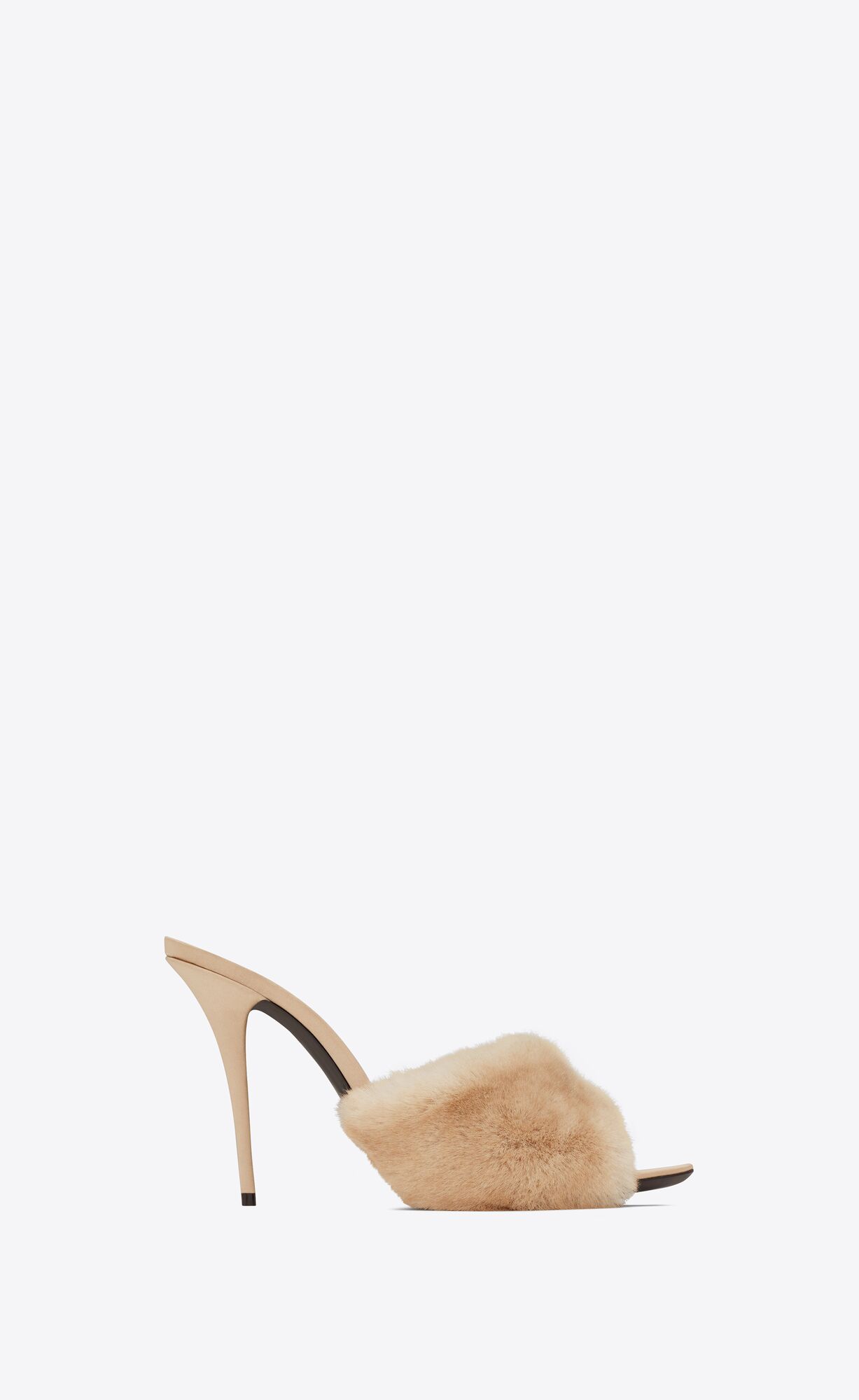 YSL La 16 Na Podpatku Mules In Animal Free-fur And Smooth Kozene Svetlo Béžové | 90517-ADBI