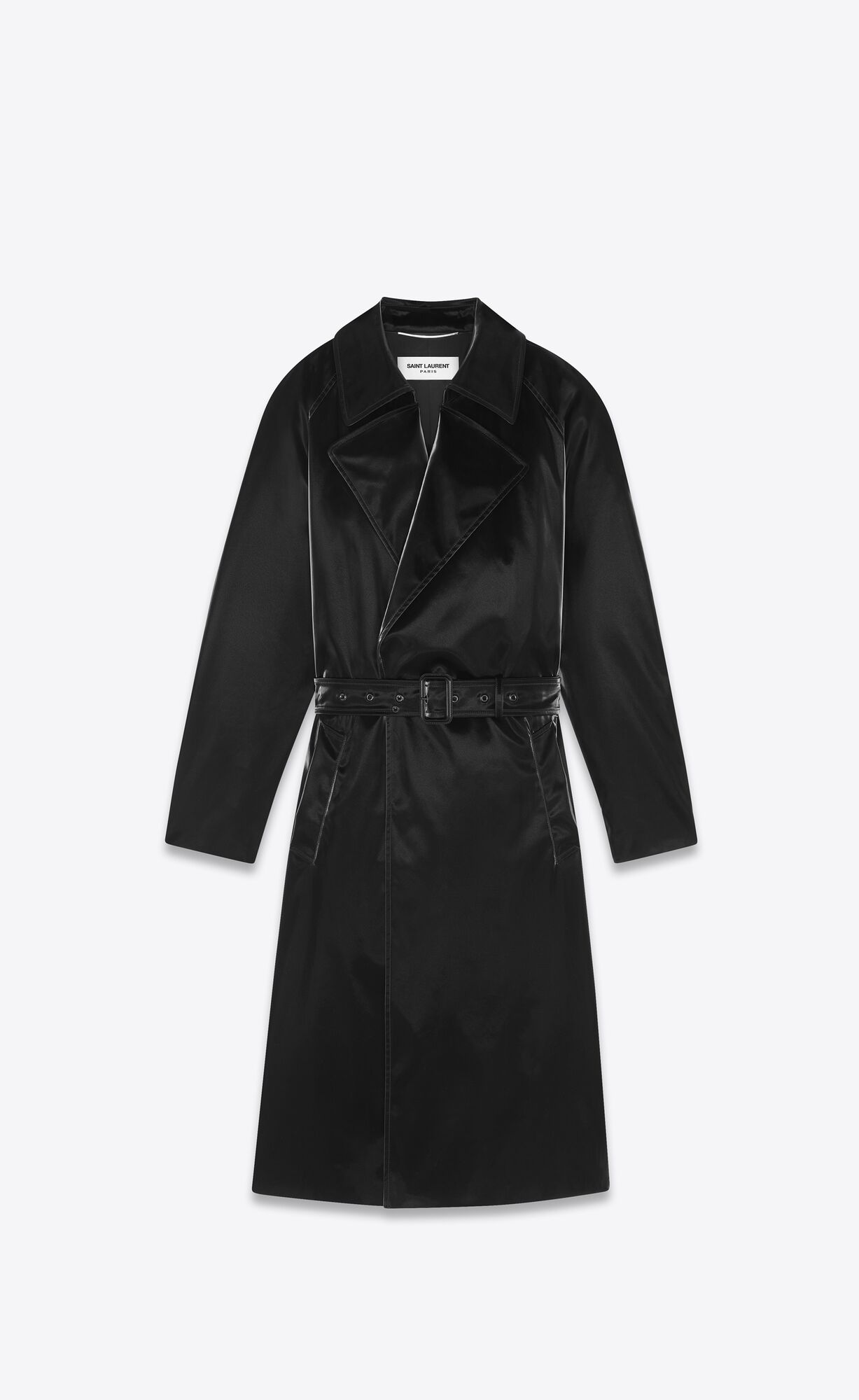 YSL Lacquered-effect Belted Coat Noir | 01854-PAKB