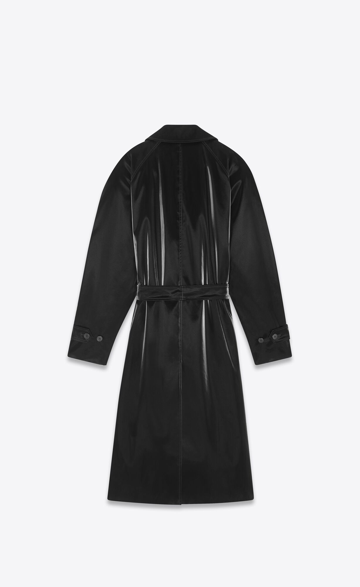 YSL Lacquered-effect Belted Coat Noir | 01854-PAKB