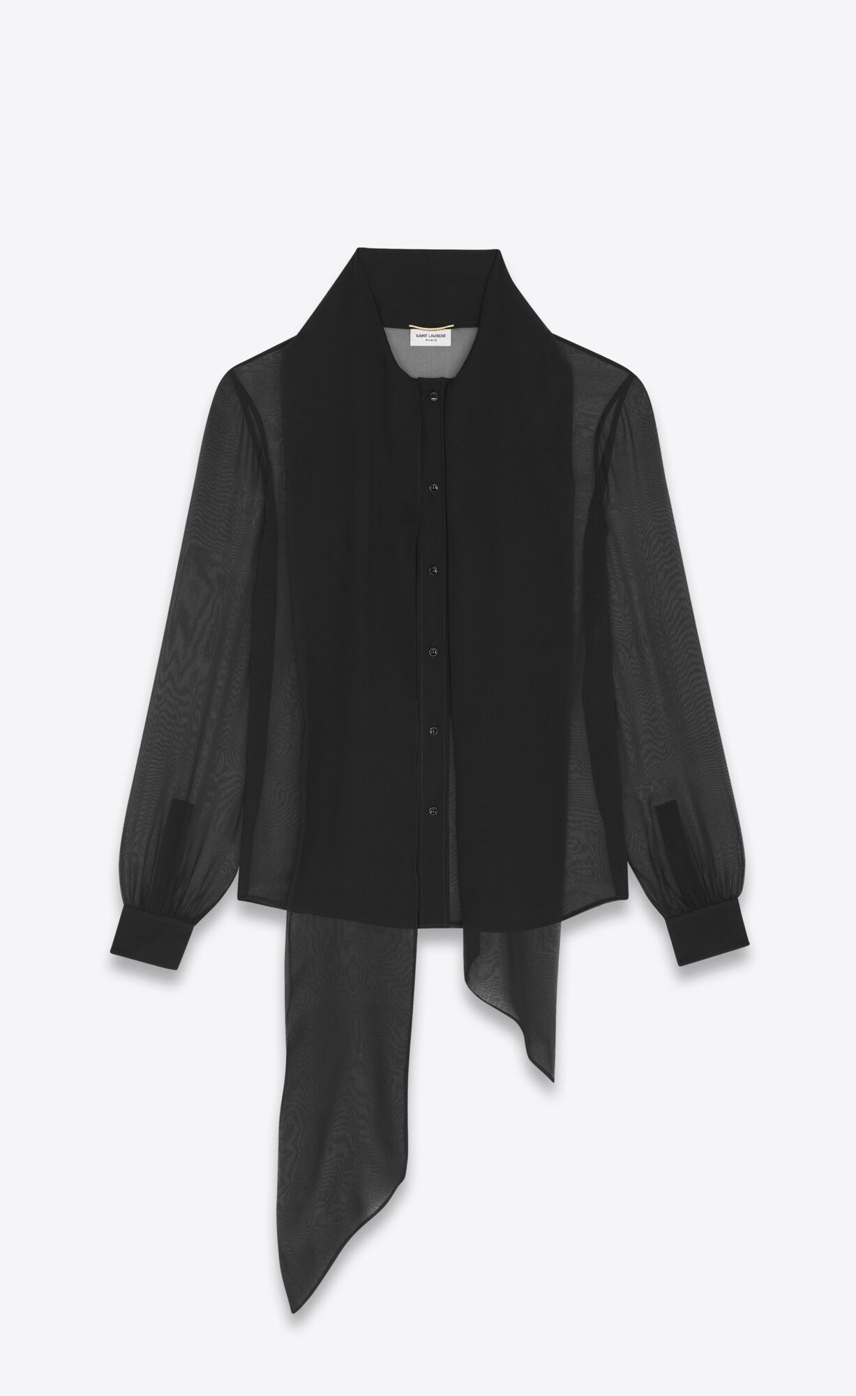 YSL Lavallière-neck Blouse In Crepe Muslin Noir | 72308-VLBH