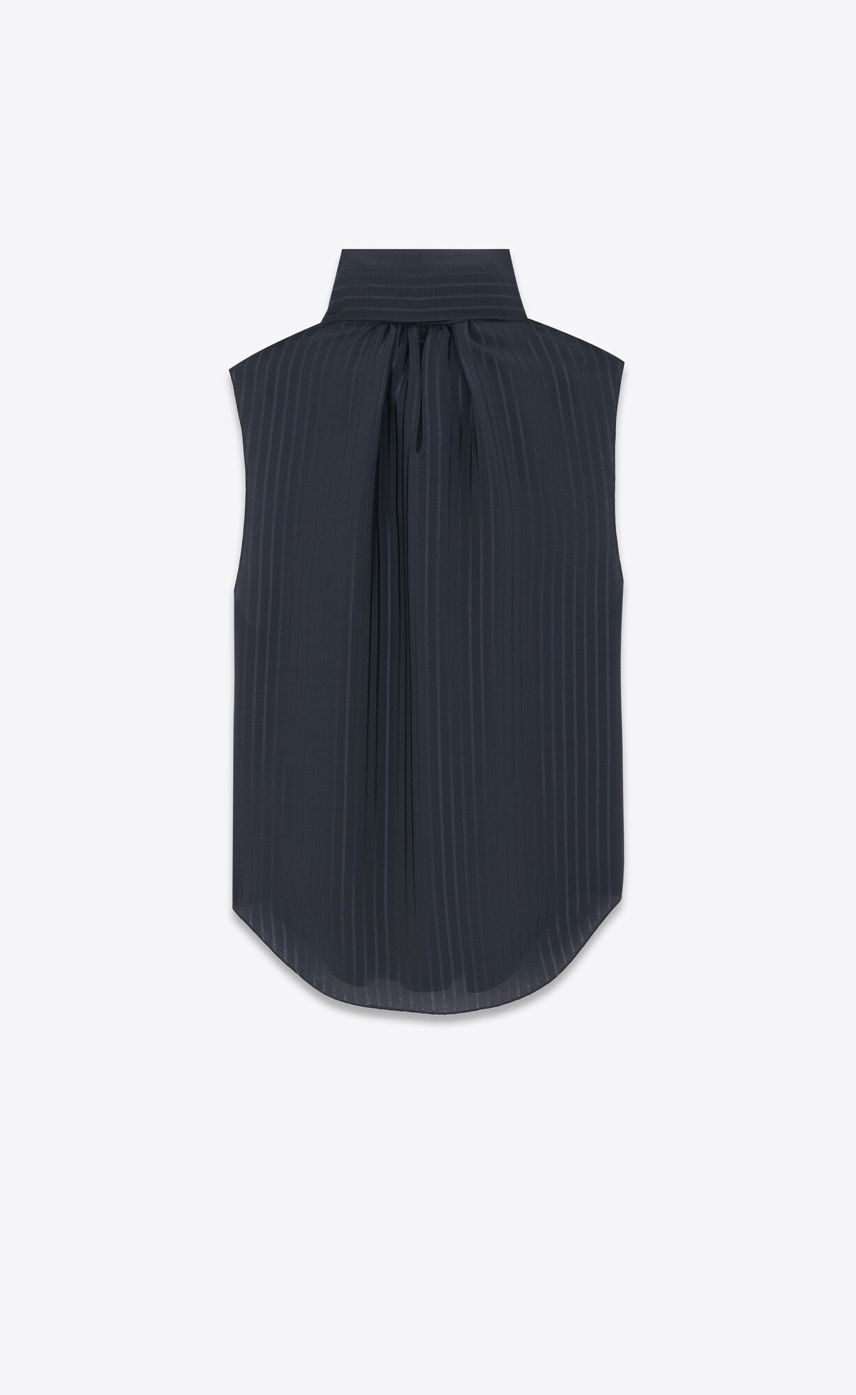 YSL Lavallière-neck Blouse In Matte And Shiny Pruhované Silk Bleu Nuit | 56802-KTSW