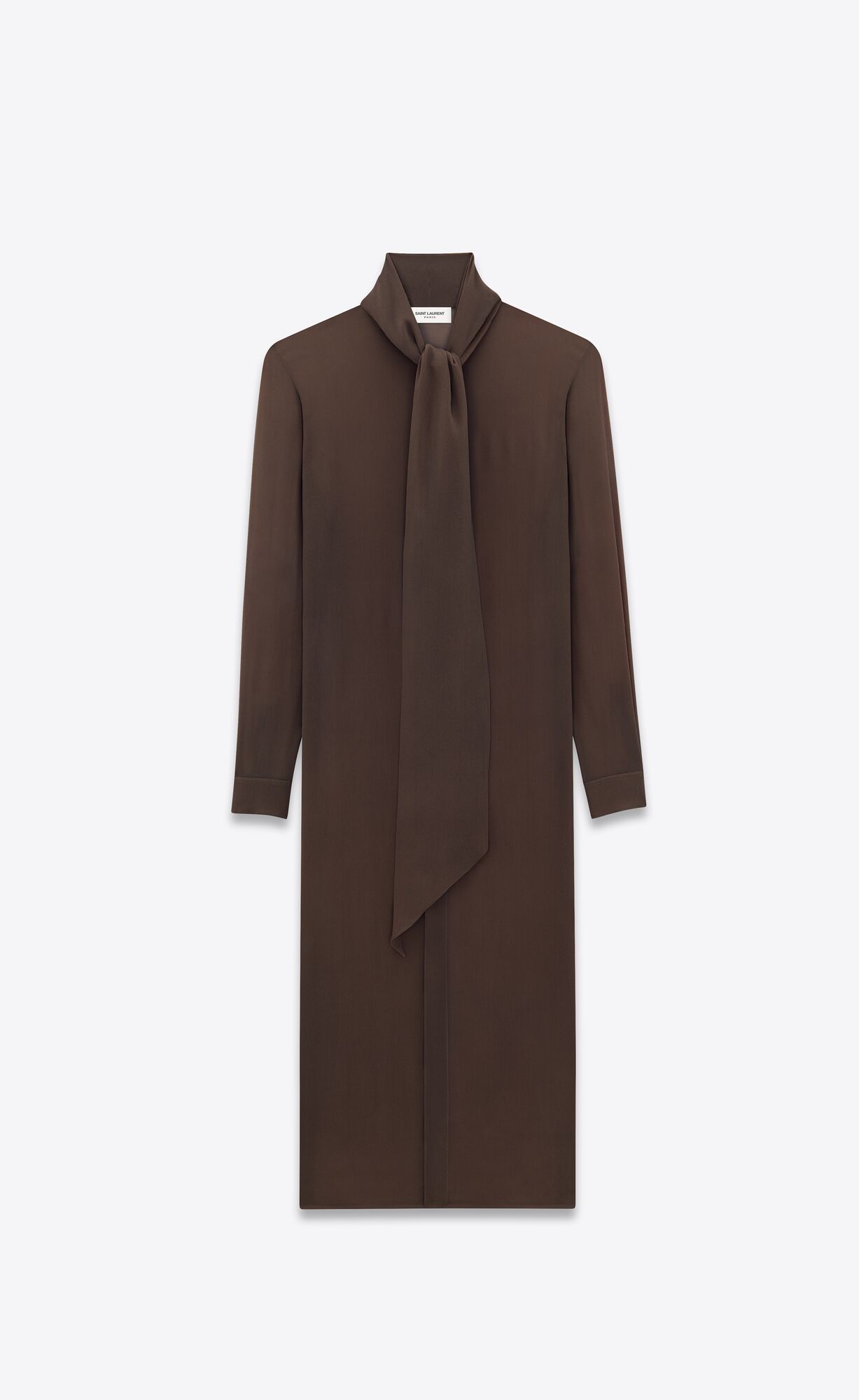 YSL Lavallière-neck Long Shirt In Silk Georgette Cafe | 20671-HGMD