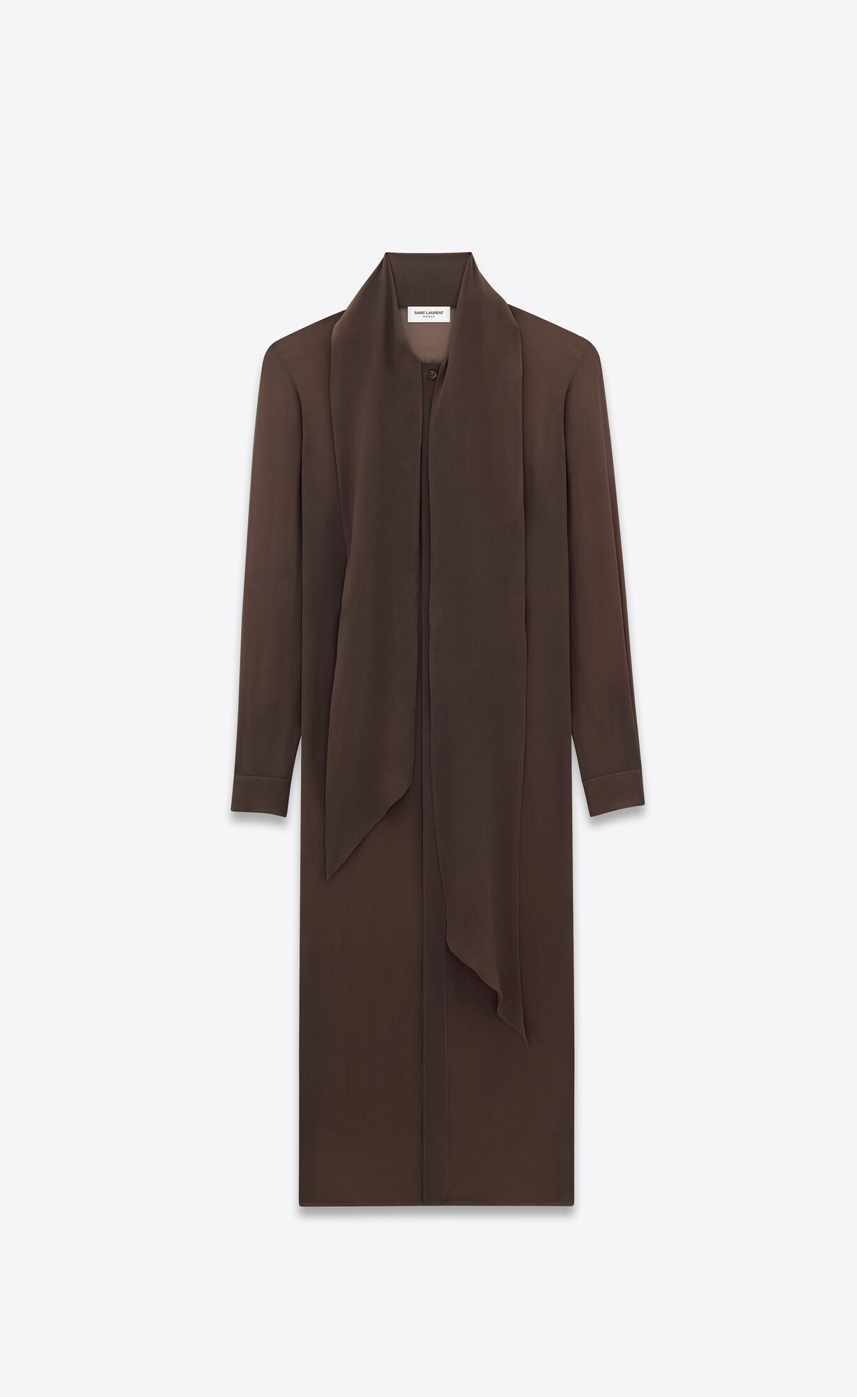 YSL Lavallière-neck Long Shirt In Silk Georgette Cafe | 20671-HGMD