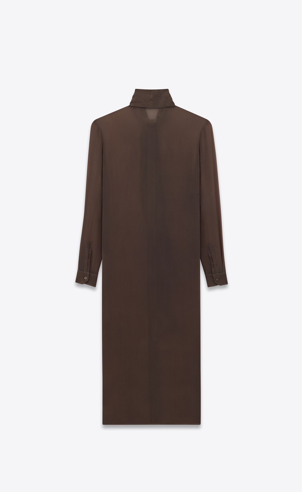 YSL Lavallière-neck Long Shirt In Silk Georgette Cafe | 20671-HGMD