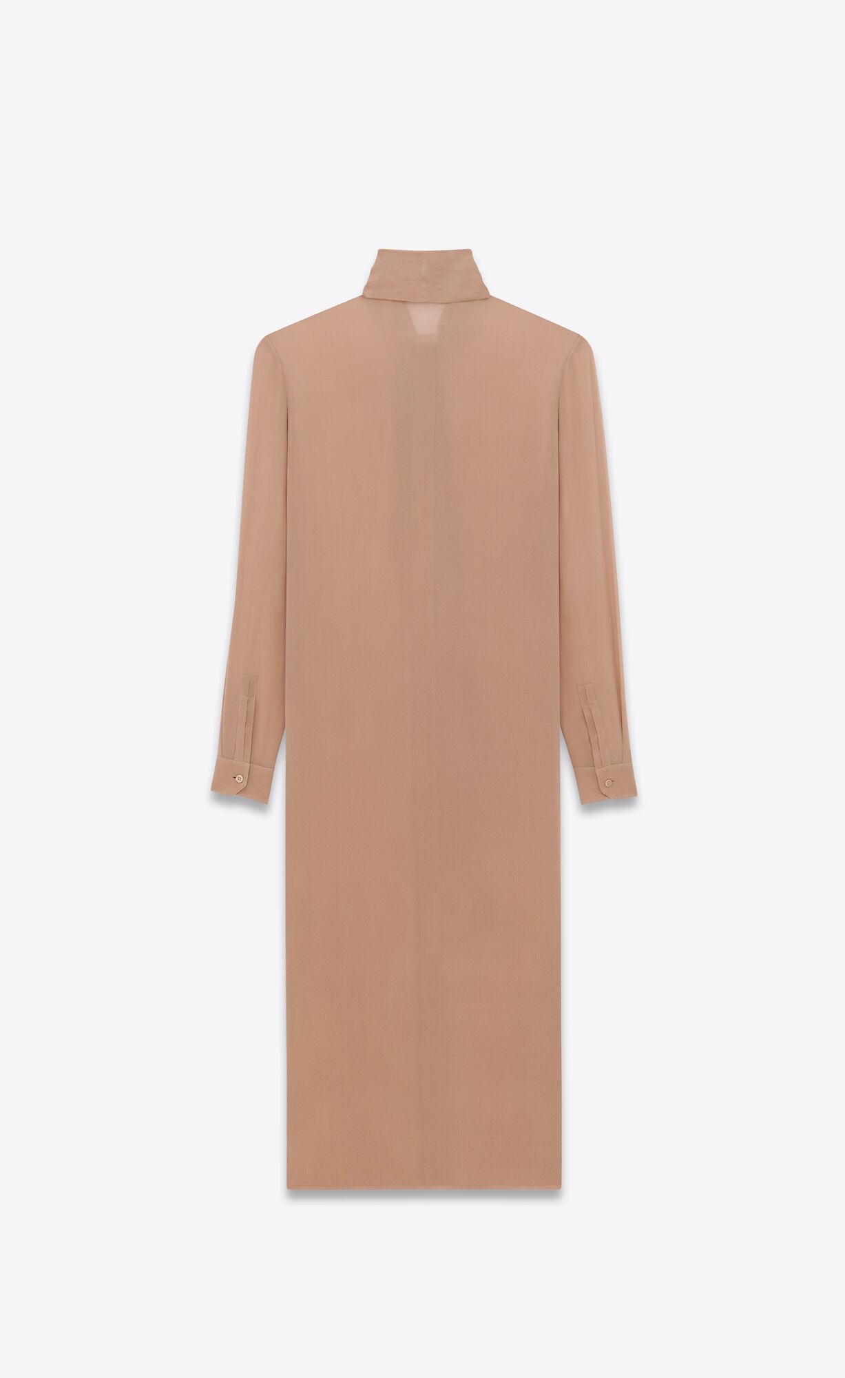 YSL Lavallière-neck Long Shirt In Silk Georgette Chataigne | 32768-ENHB