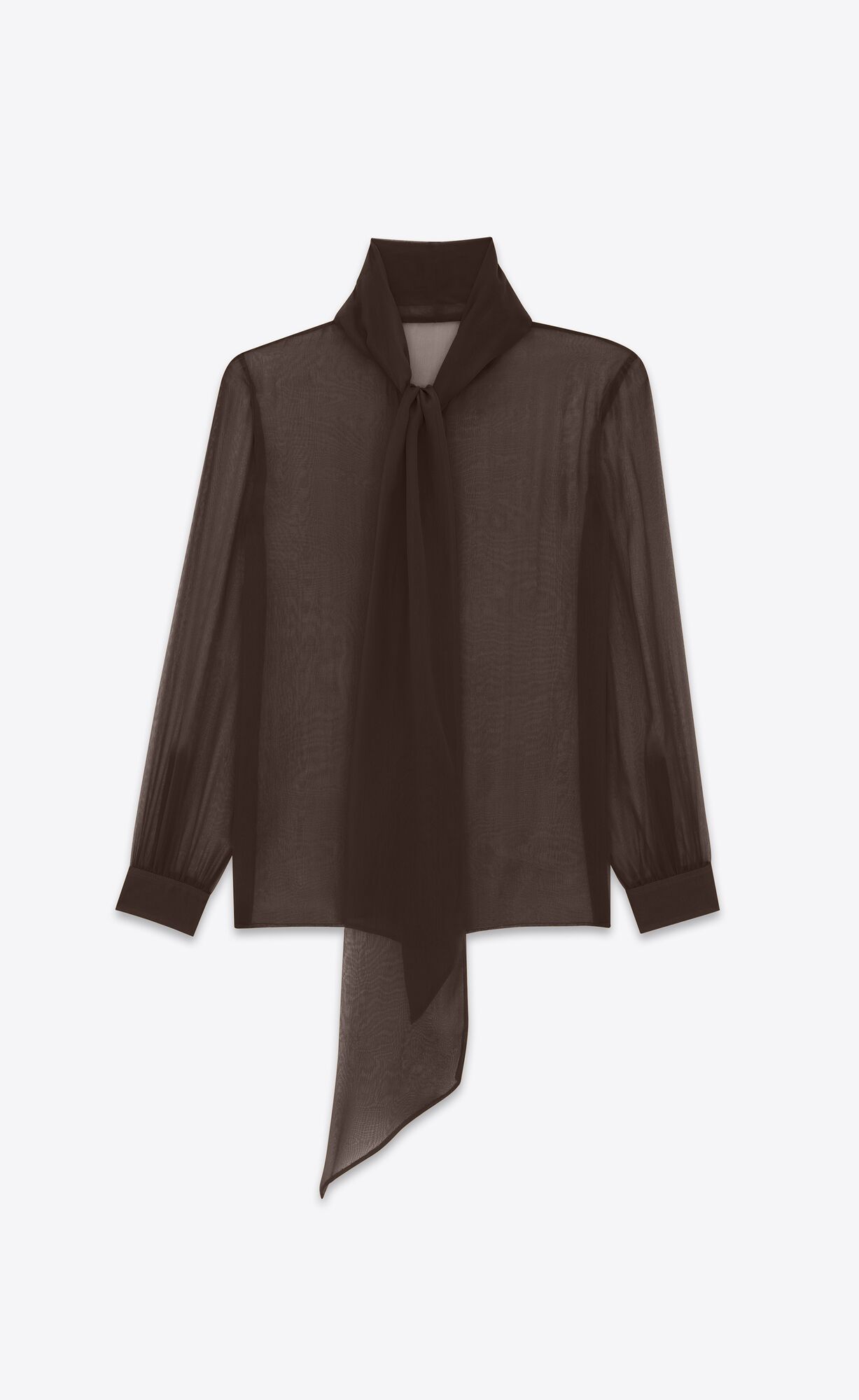 YSL Lavallière-neck Shirt In Silk Georgette Cafe | 61438-FTPB