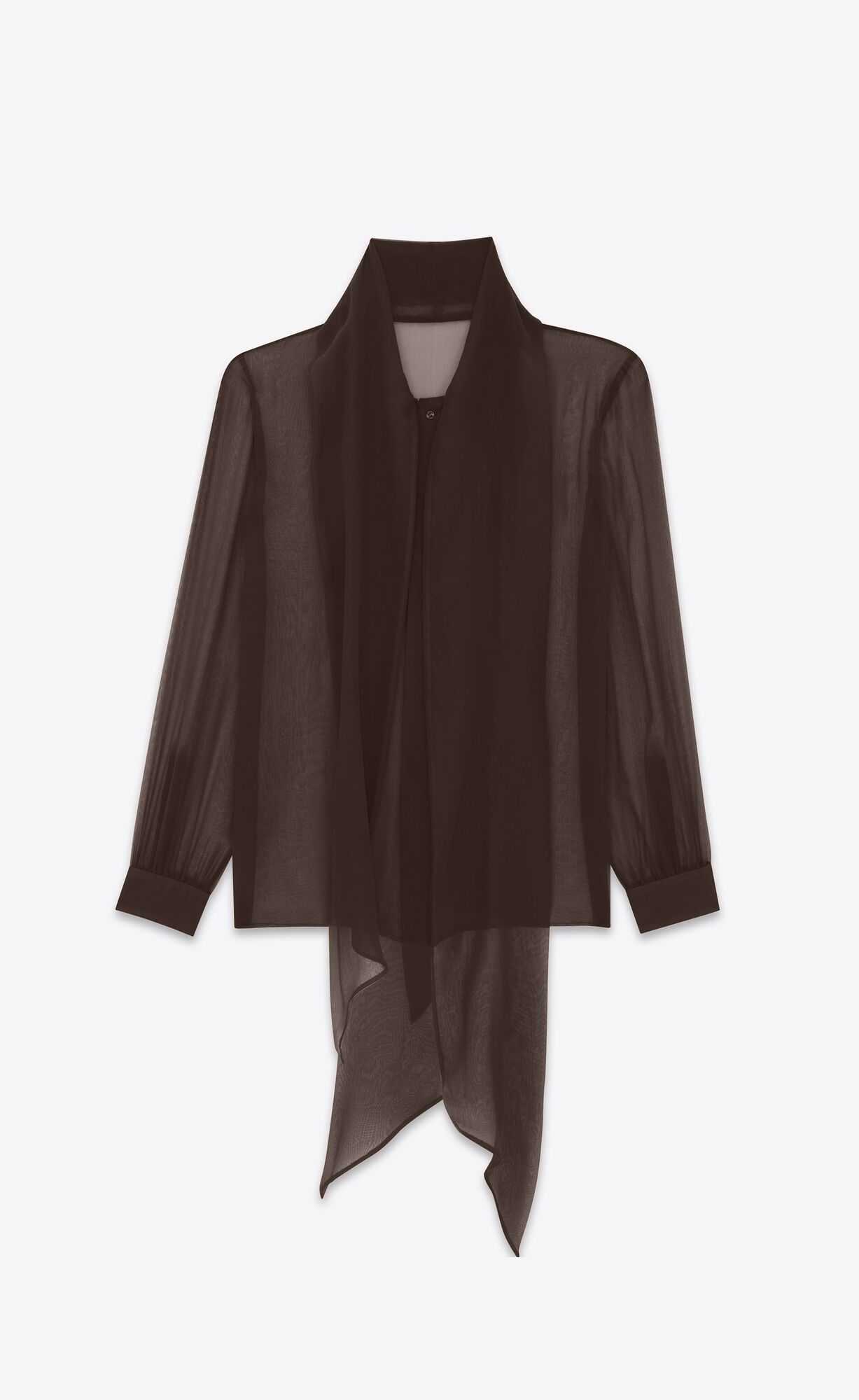 YSL Lavallière-neck Shirt In Silk Georgette Cafe | 61438-FTPB