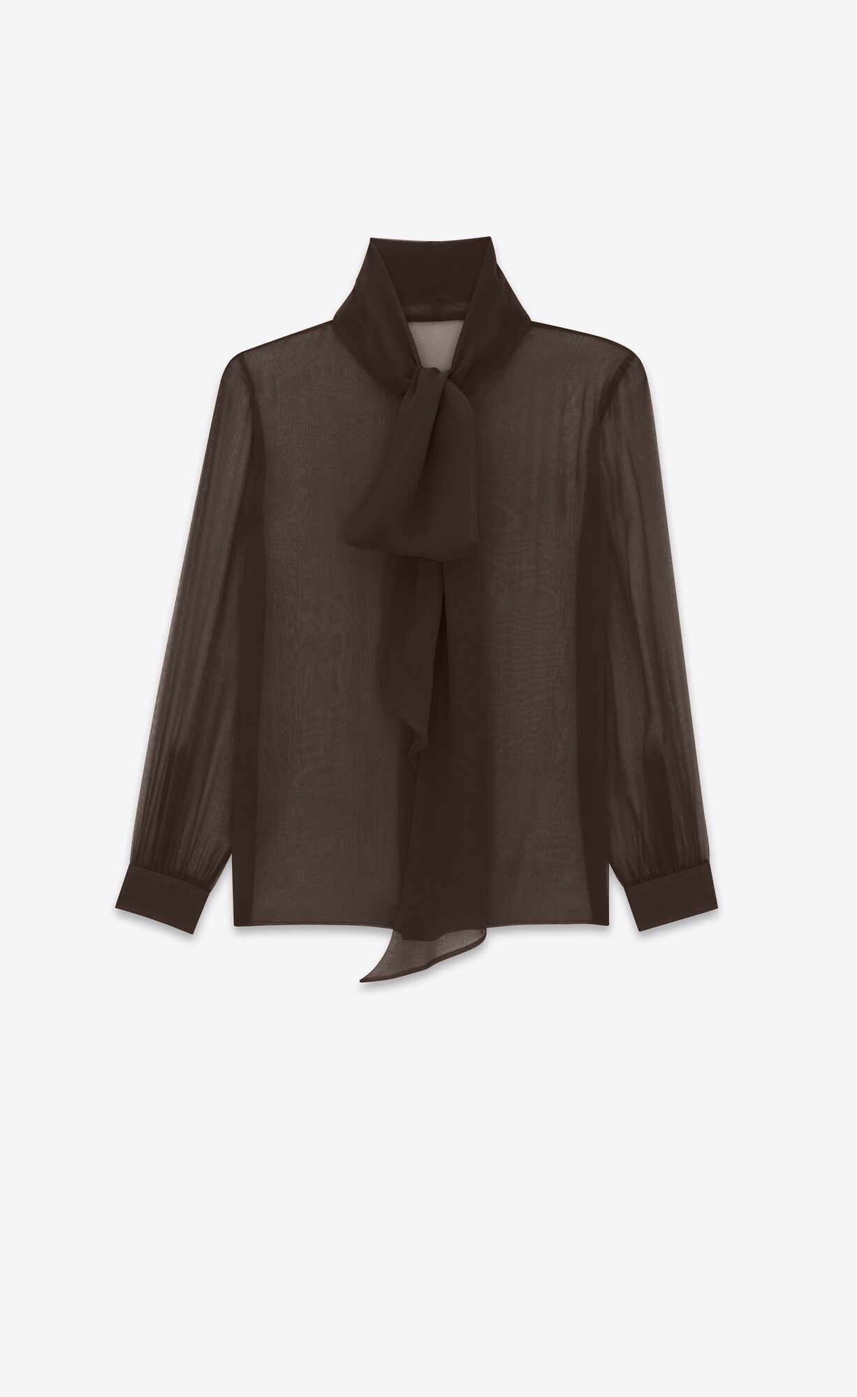 YSL Lavallière-neck Shirt In Silk Georgette Cafe | 61438-FTPB