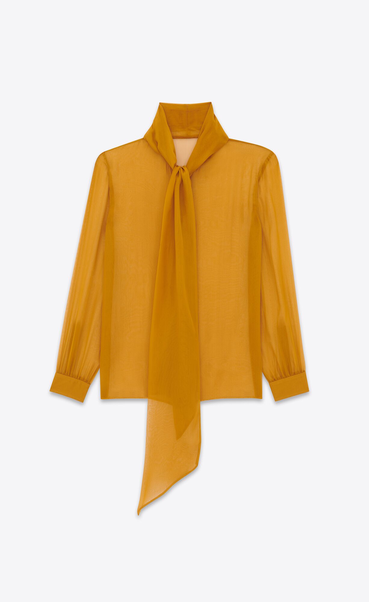 YSL Lavallière-neck Shirt In Silk Muslin Moutarde | 89512-UVBP