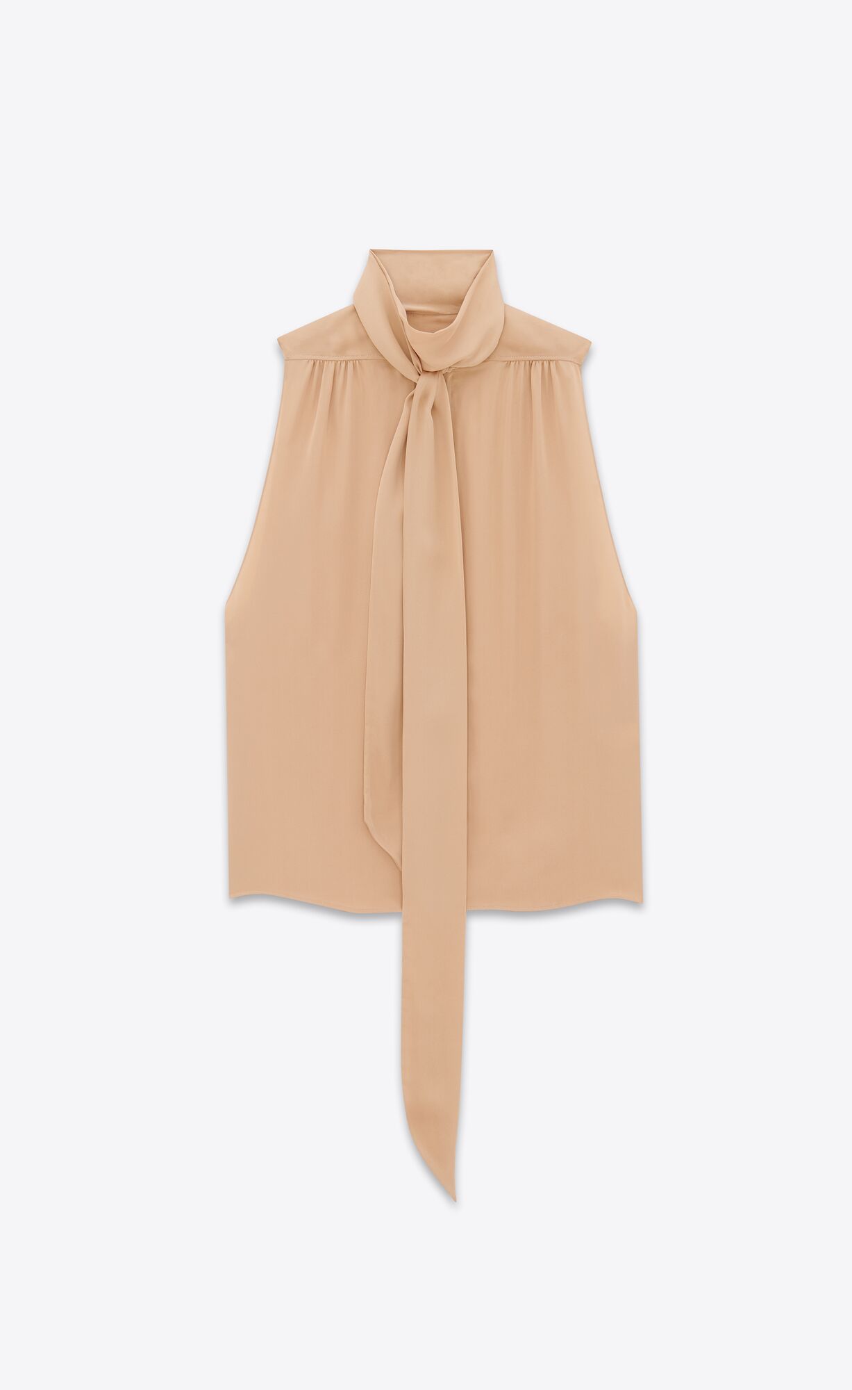 YSL Lavallière-neck Tunic Shirt In Silk Satin Béžové | 71845-PKQR