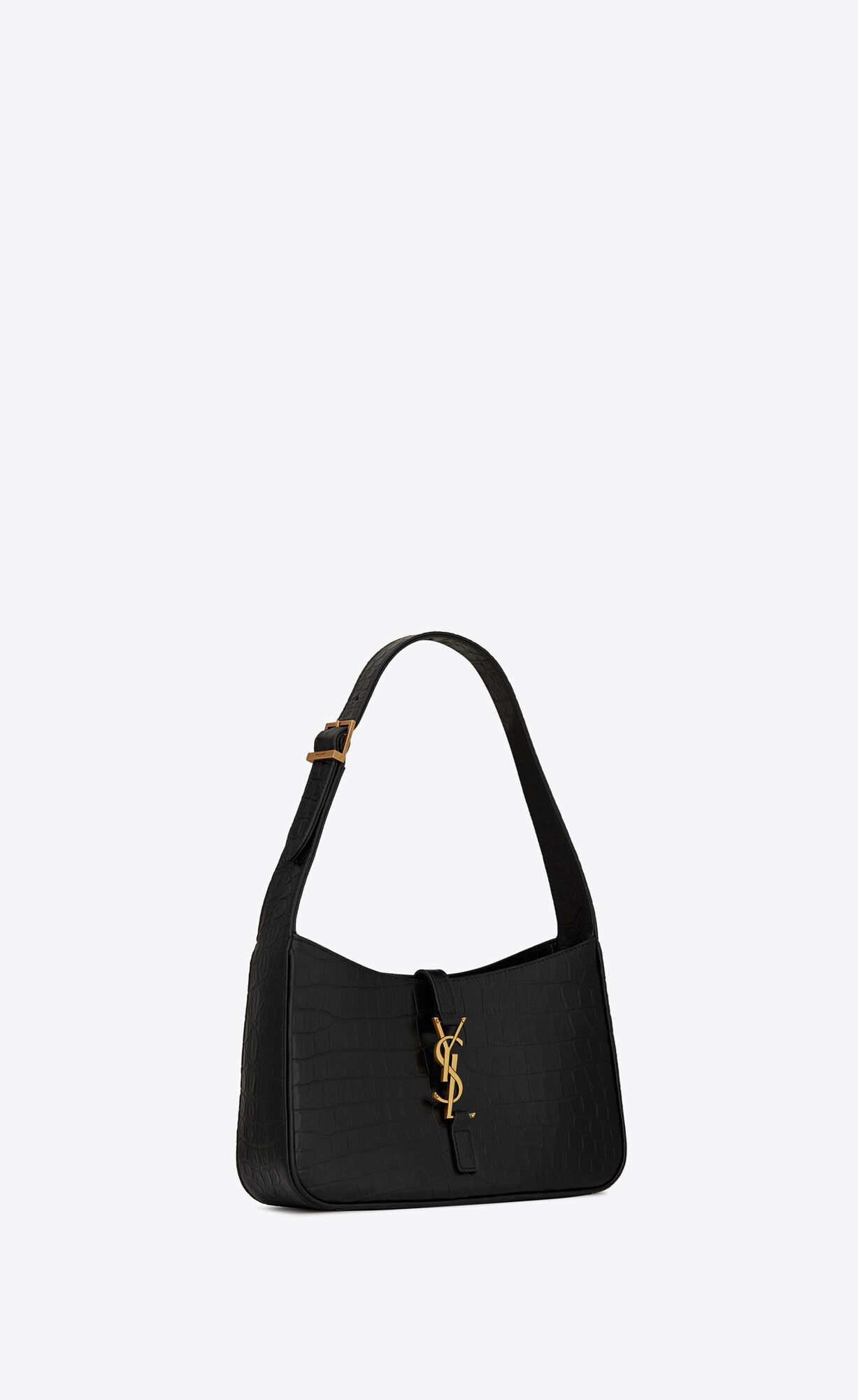 YSL Le 5 À 7 In Crocodile-embossed Shiny Kozene Noir | 90187-ZDEA