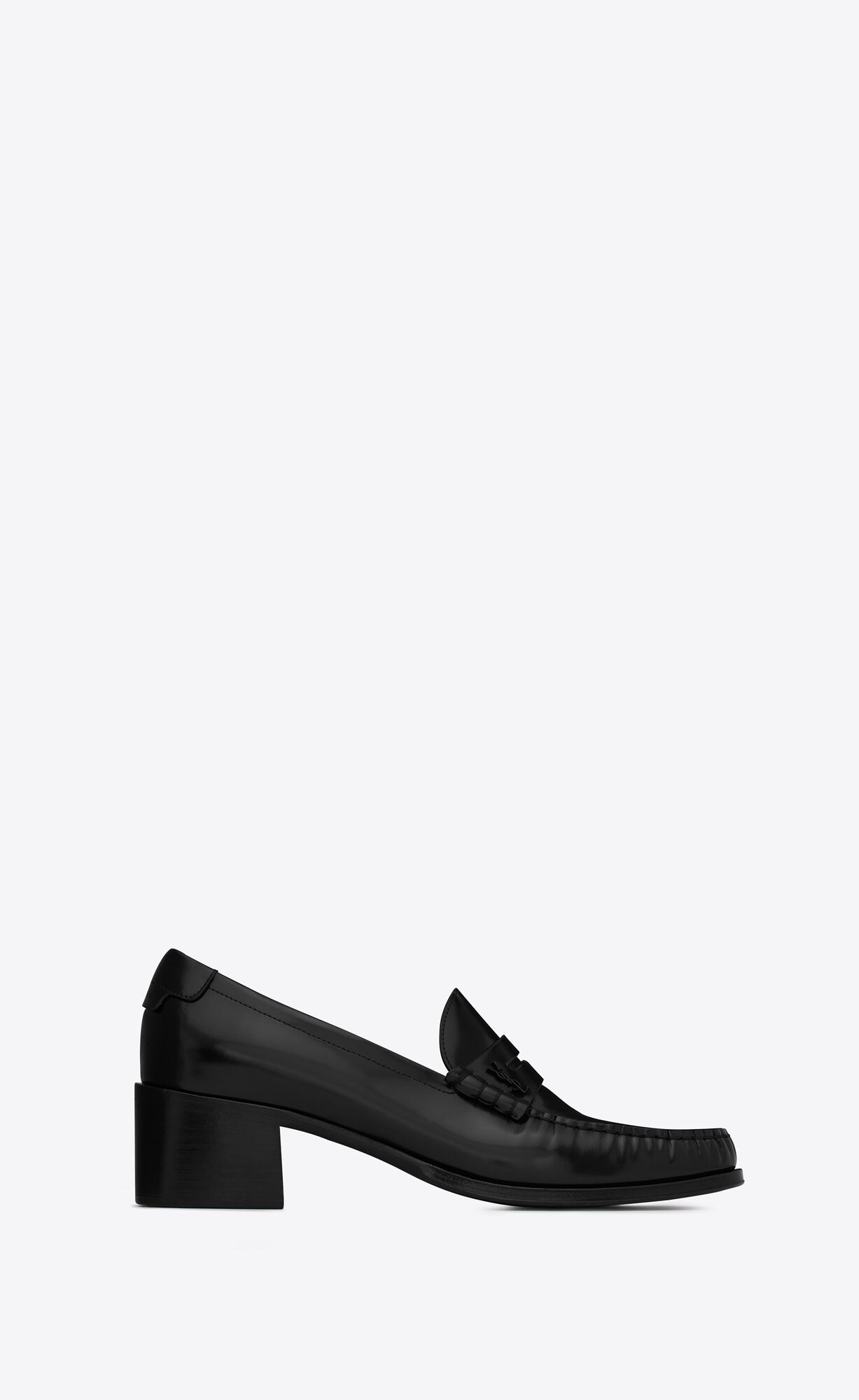 YSL Le Loafer Cassandre Na Podpatku-penny Slippers In Smooth Kozene Noir | 41789-IMJR