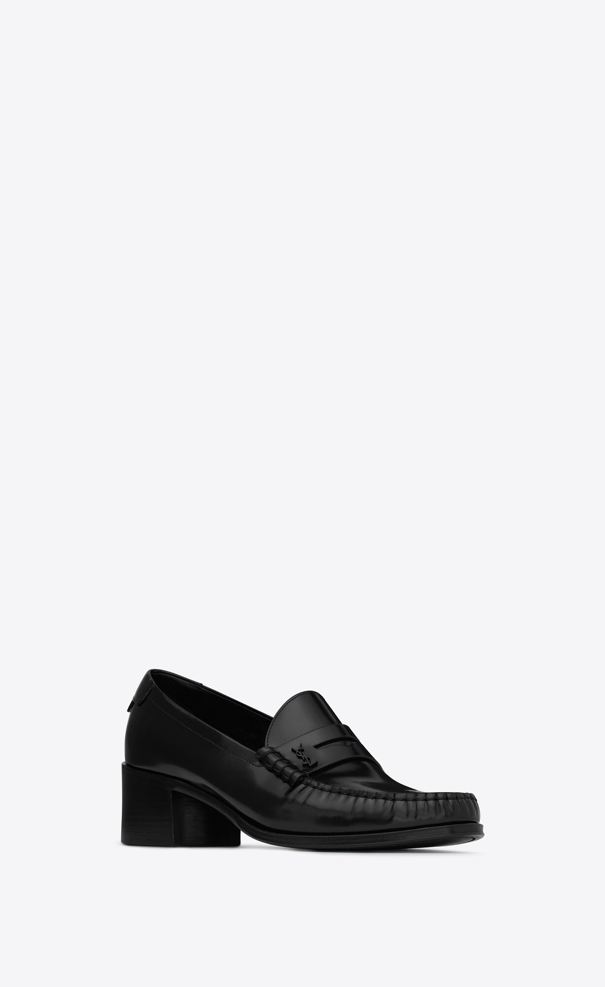 YSL Le Loafer Cassandre Na Podpatku-penny Slippers In Smooth Kozene Noir | 41789-IMJR