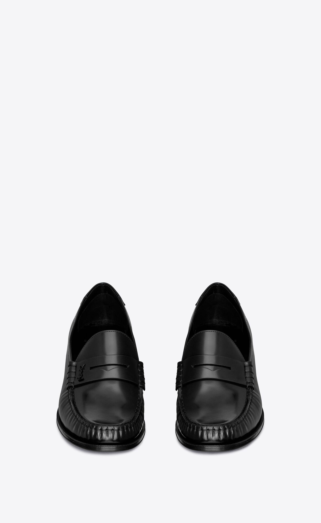 YSL Le Loafer Cassandre Na Podpatku-penny Slippers In Smooth Kozene Noir | 41789-IMJR