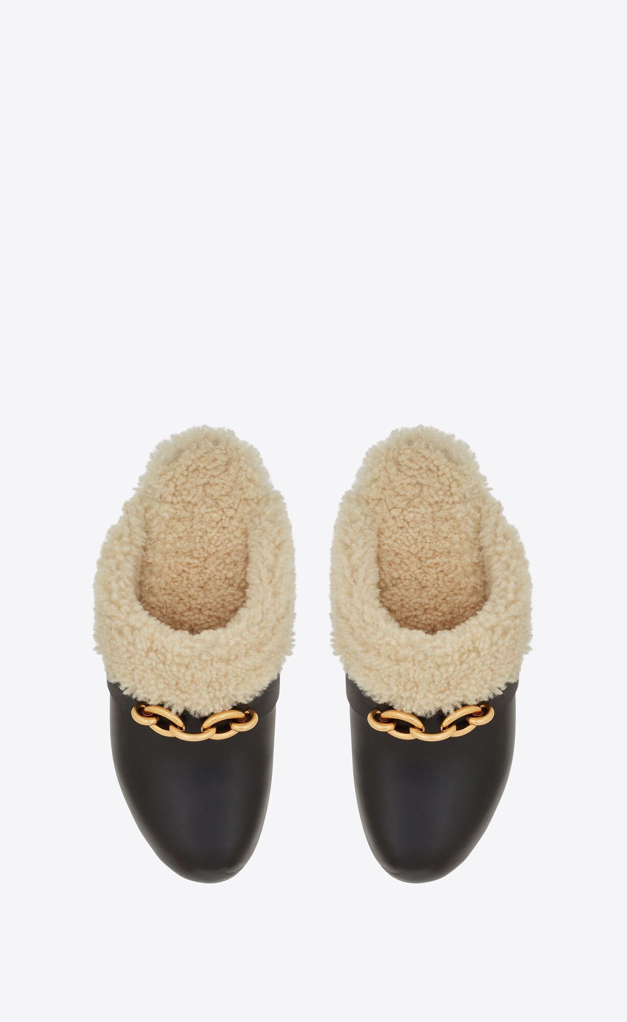 YSL Le Maillon Clogs In Smooth Kozene And Shearling Noir | 15687-YHWU