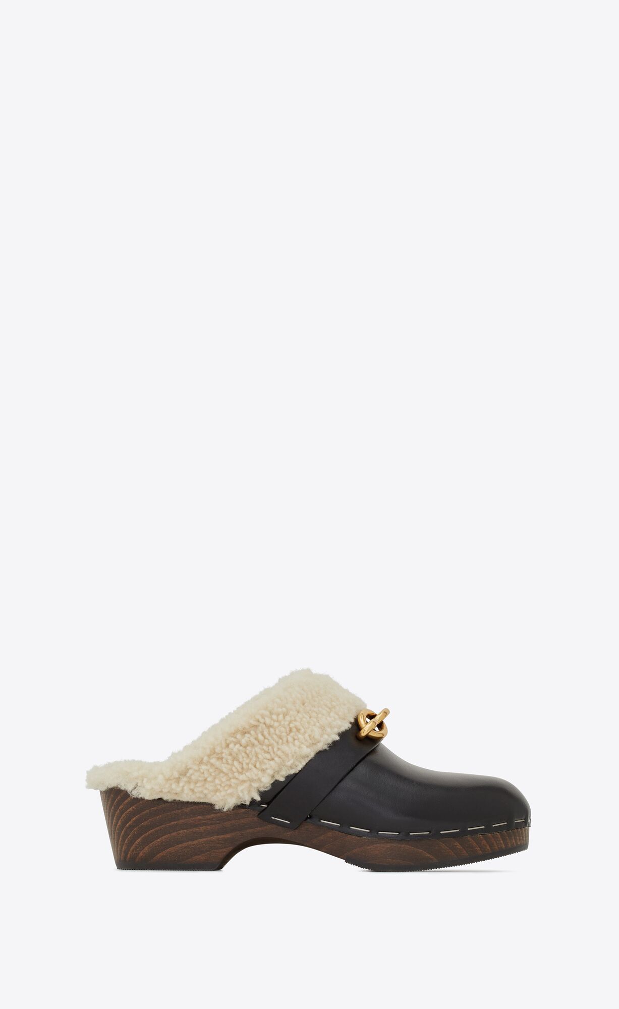 YSL Le Maillon Clogs In Smooth Kozene And Shearling Noir | 15687-YHWU