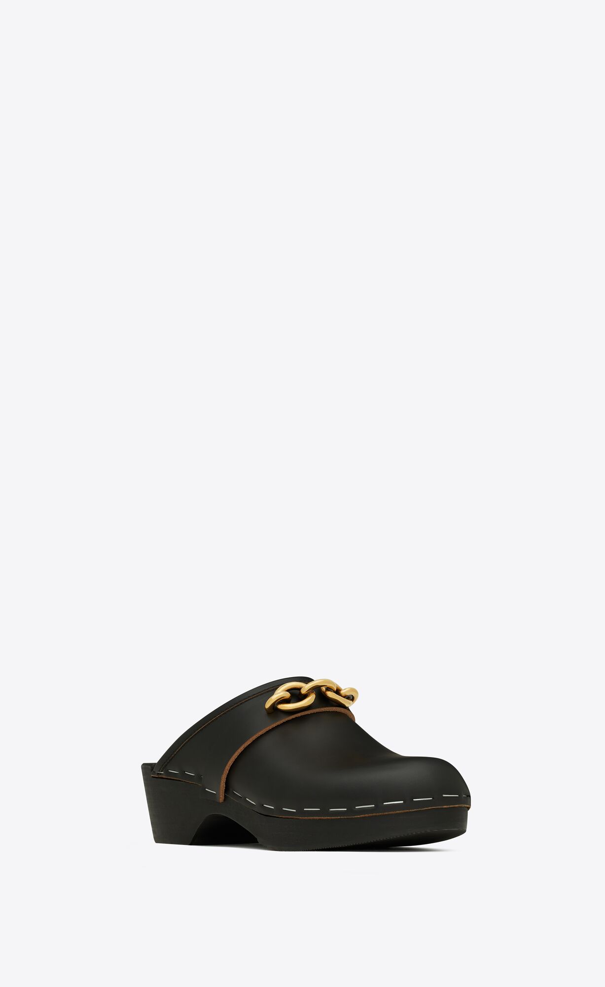 YSL Le Maillon Clogs In Smooth Kozene Noir | 37058-ZSDU