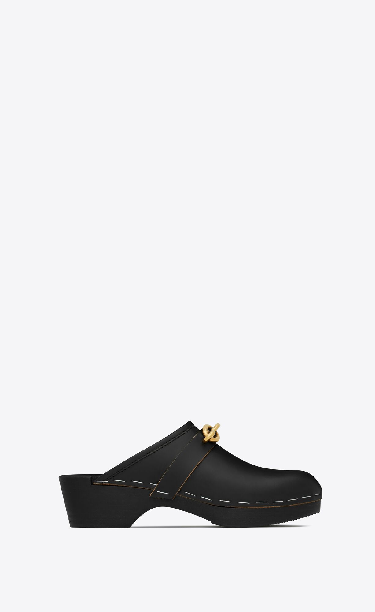 YSL Le Maillon Clogs In Smooth Kozene Noir | 37058-ZSDU