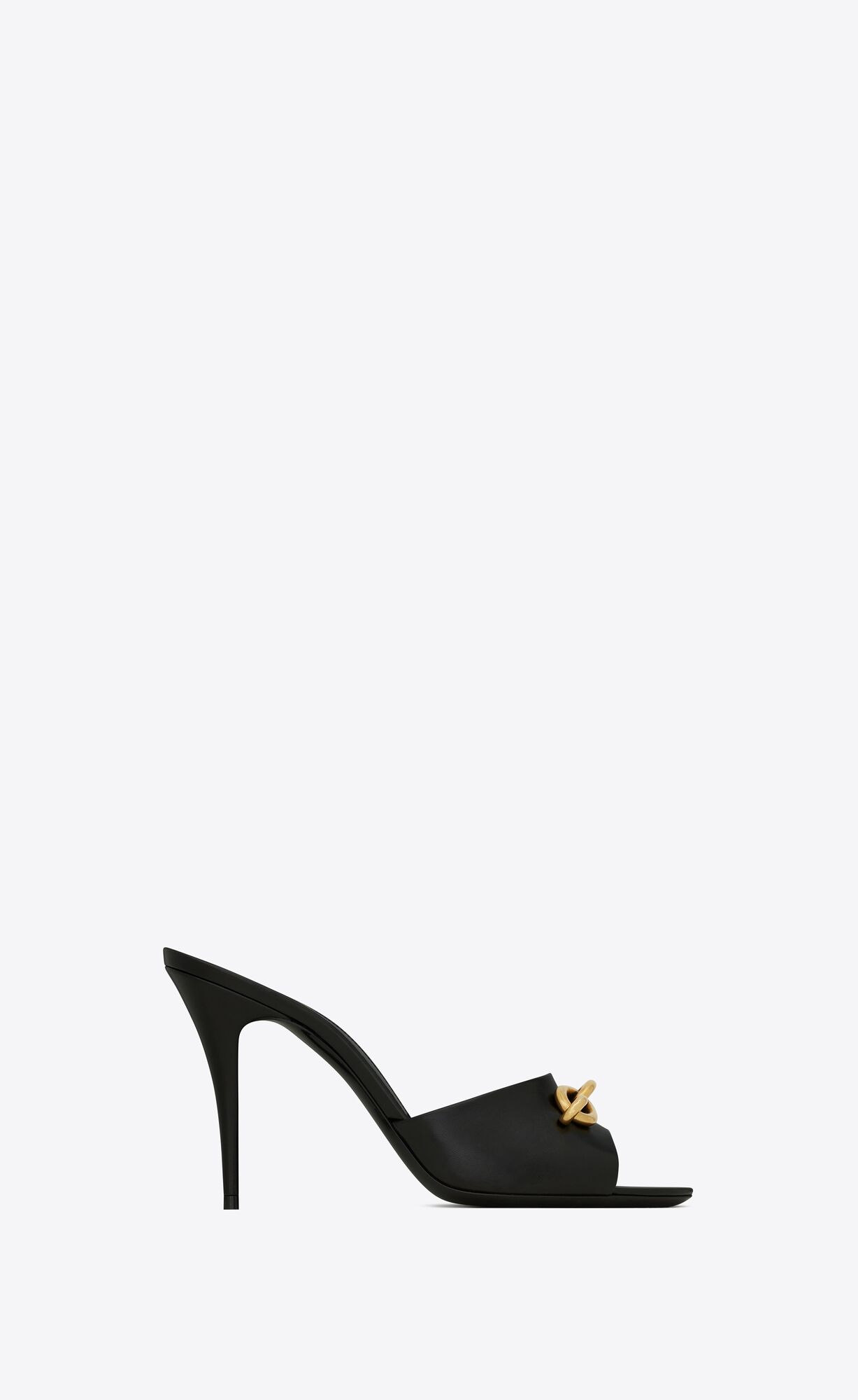 YSL Le Maillon Na Podpatku Mules In Smooth Kozene Noir | 58903-LNQR