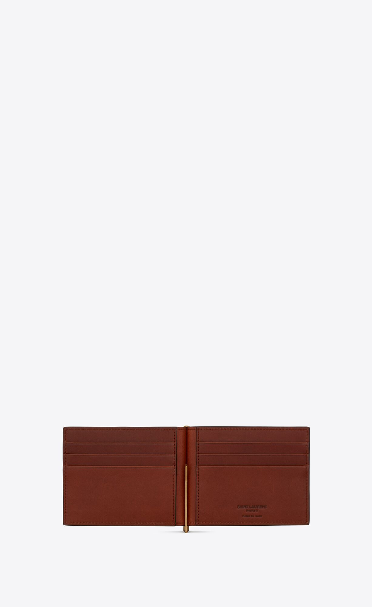 YSL Le Monogramme Bill Clip Wallet In Cassandre Platene And Smooth Kozene Hnede | 89710-JQWS