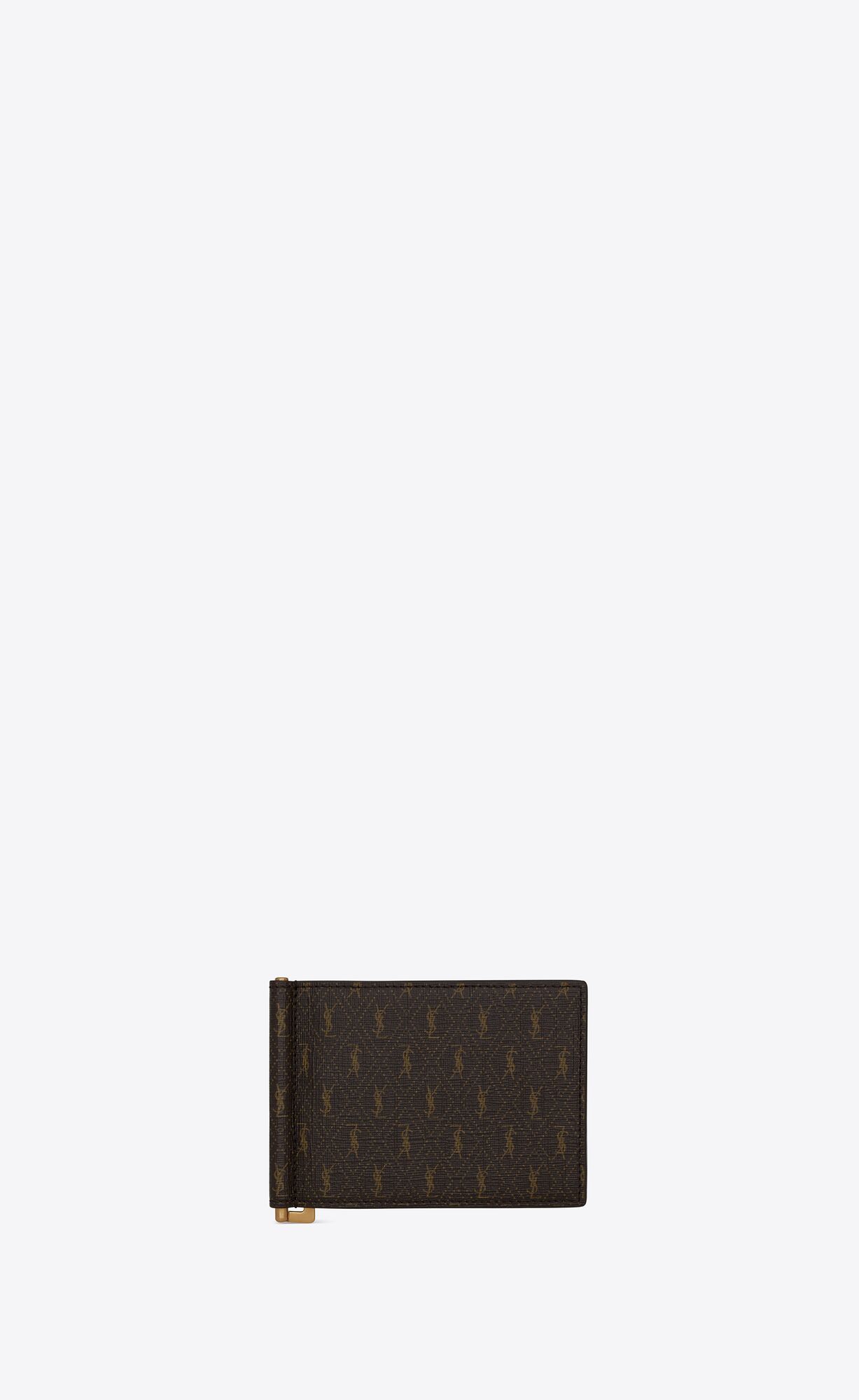 YSL Le Monogramme Bill Clip Wallet In Cassandre Platene And Smooth Kozene Hnede | 89710-JQWS