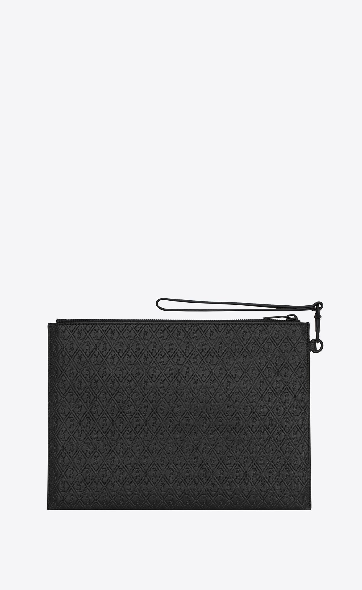 YSL Le Monogramme Zipped Tablet Holder In Cassandre Embossed Smooth Kozene Noir | 96425-UNDF