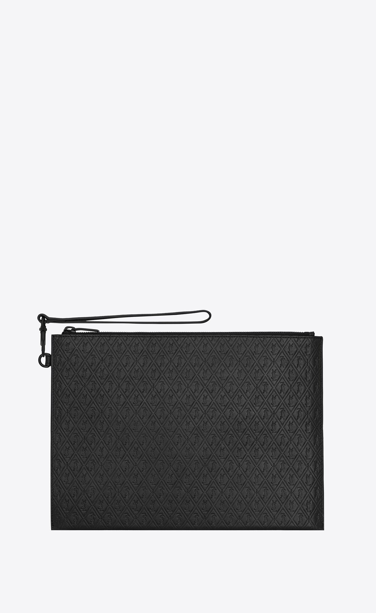 YSL Le Monogramme Zipped Tablet Holder In Cassandre Embossed Smooth Kozene Noir | 96425-UNDF