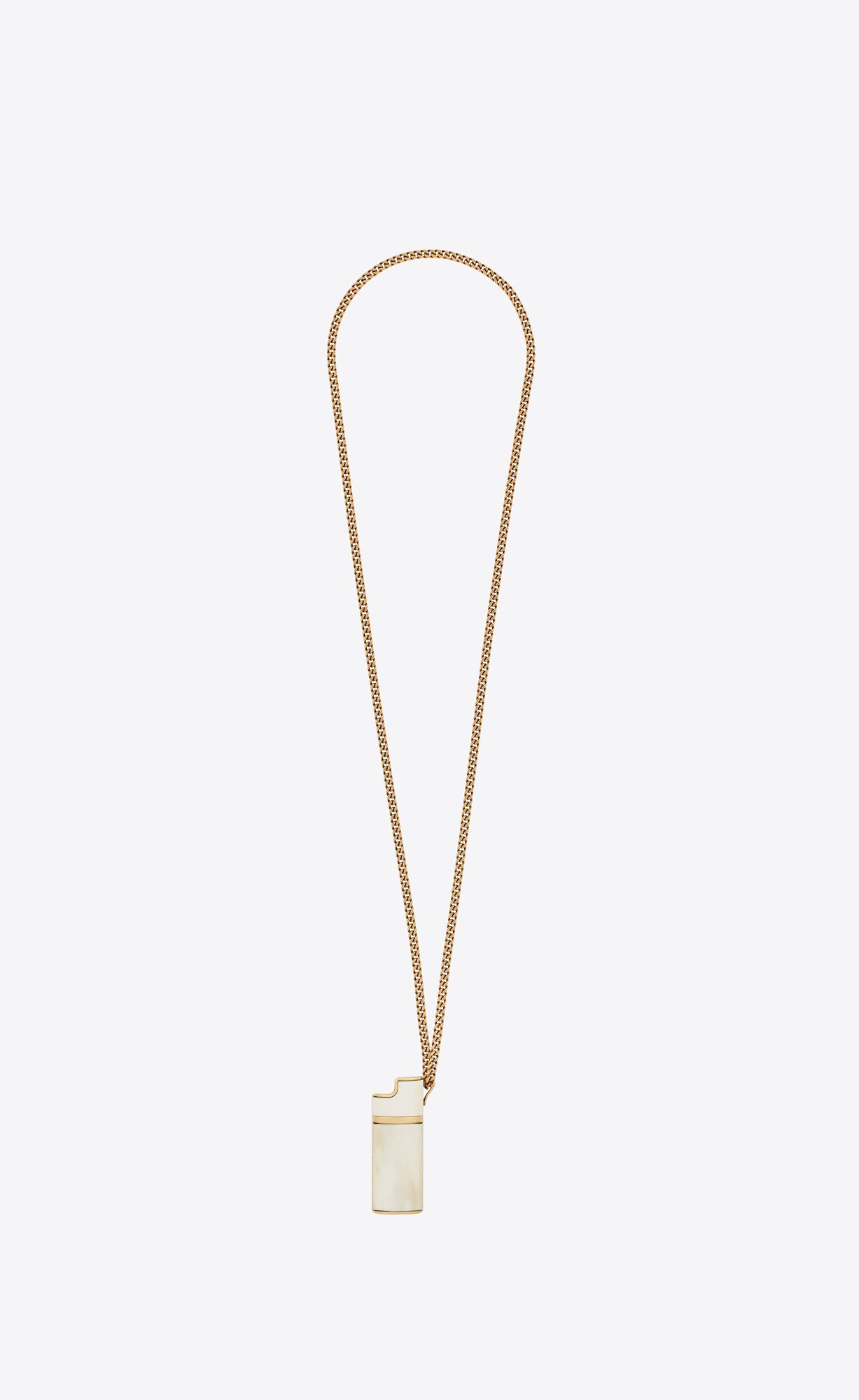 YSL Lighter Holder Necklace In Brass And Buffalo Horn Svetlo Hnede Biele | 40812-NOMP