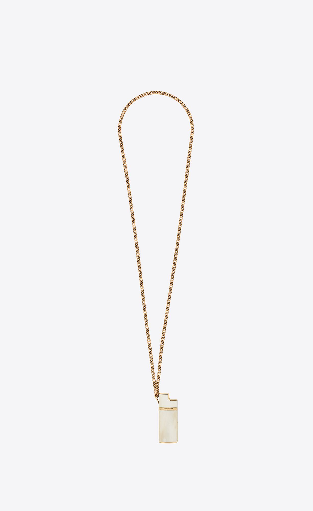 YSL Lighter Holder Necklace In Brass And Buffalo Horn Svetlo Hnede Biele | 82134-XDLR