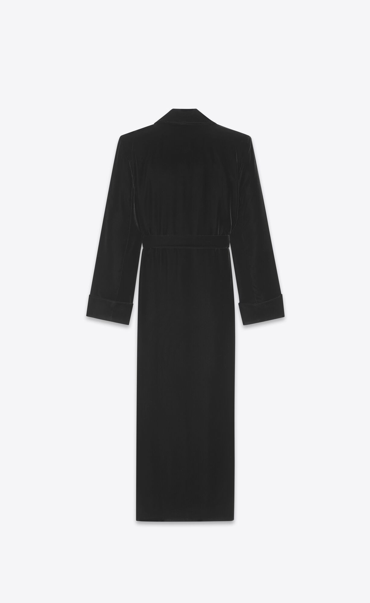 YSL Long Belted Coat In Cupro Velvet Čierne | 93102-KNCU