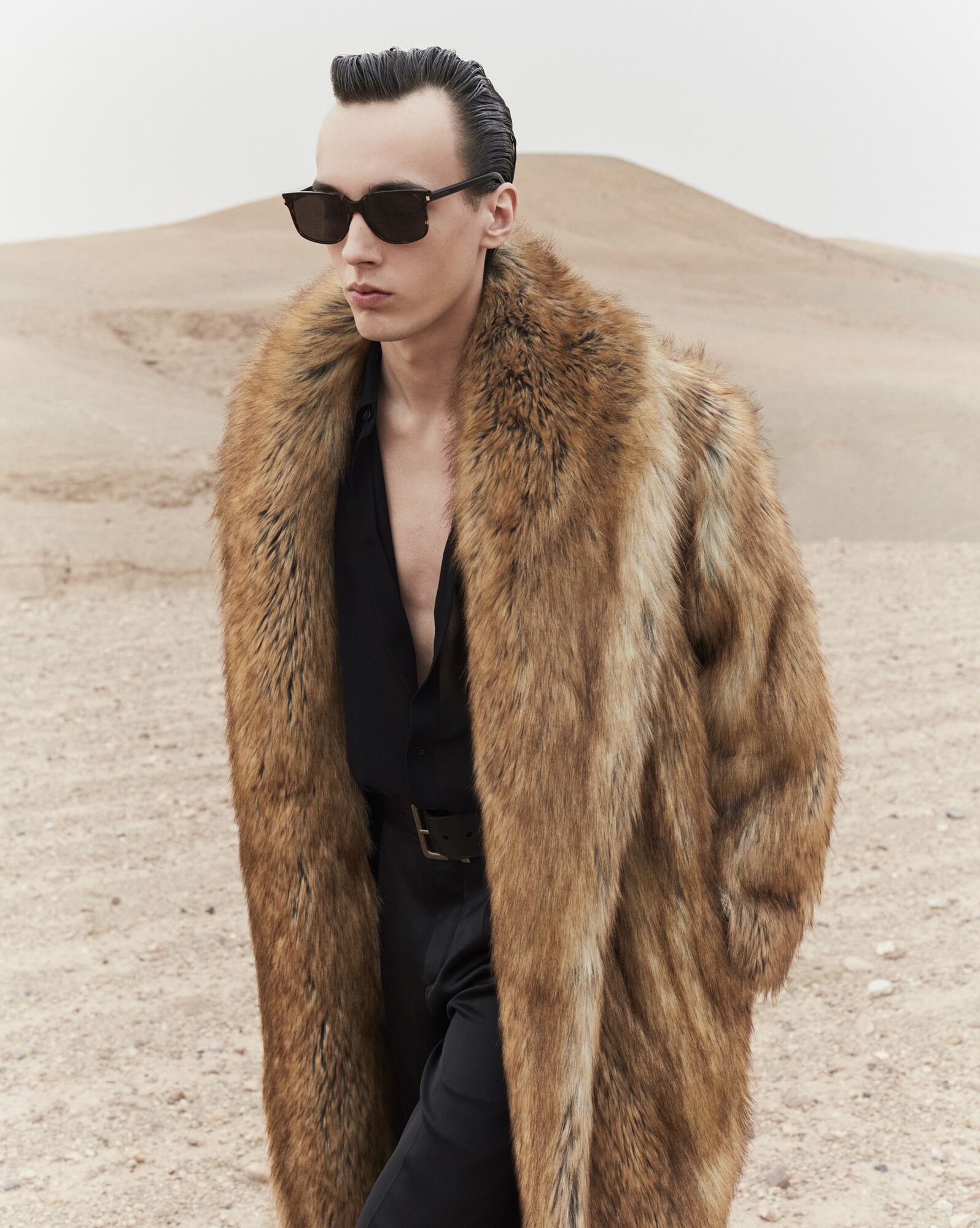 YSL Long Coat In Animal-free Fur Fauve | 74093-UYQX