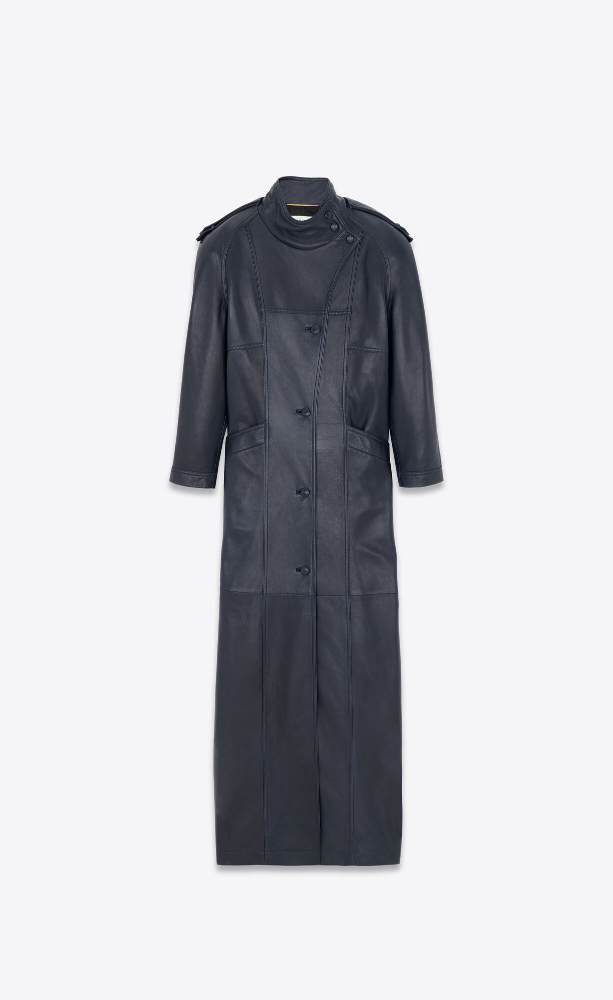 YSL Long Coat In Lambskin Bleu Fonce | 91364-MXPH