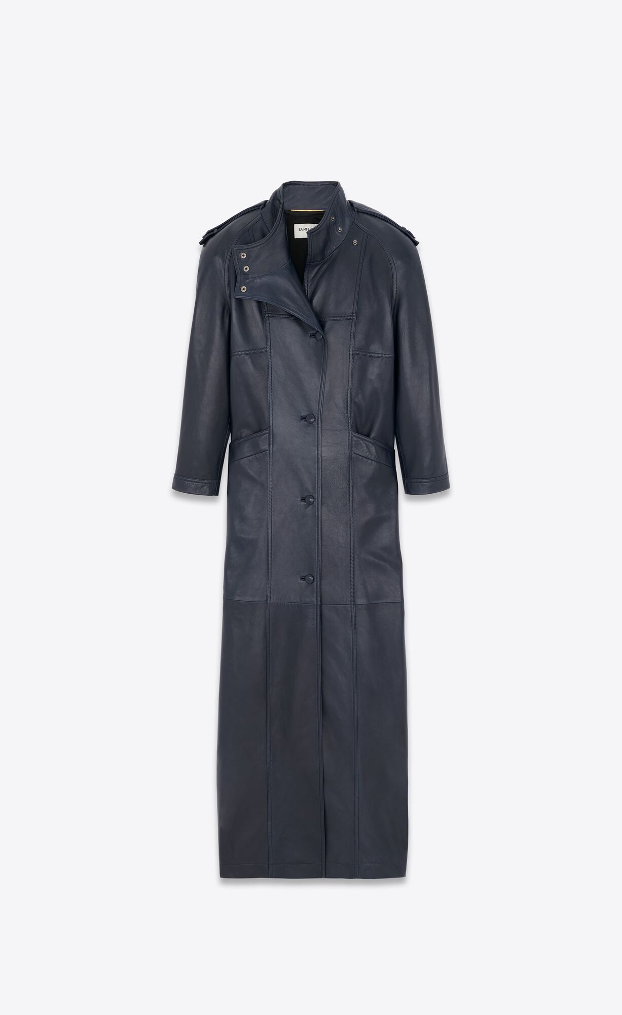 YSL Long Coat In Lambskin Bleu Fonce | 91364-MXPH