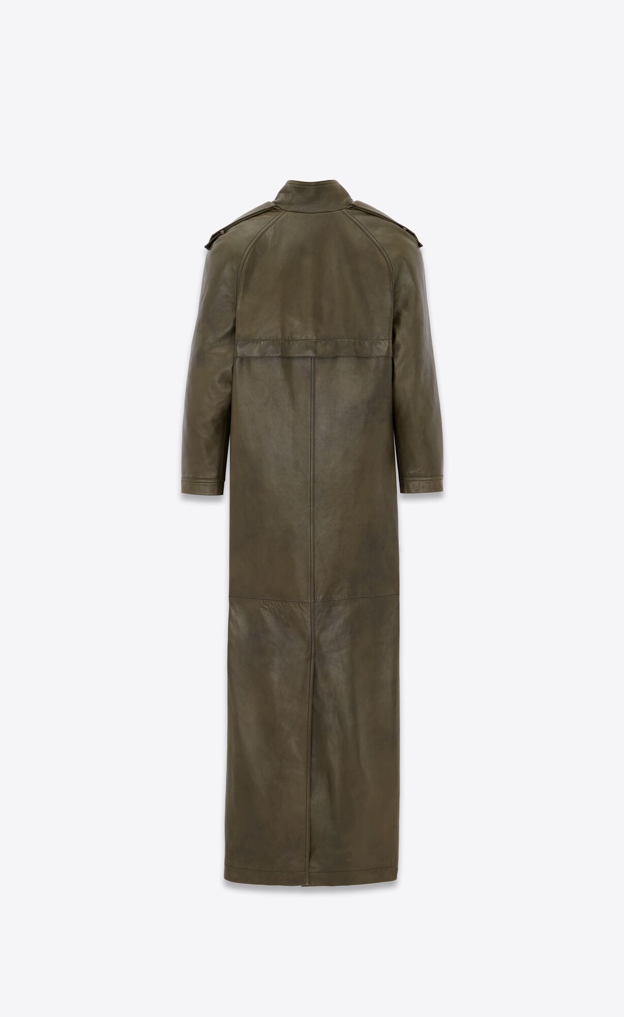 YSL Long Coat In Lambskin Kaki Fonce | 98261-KFWN