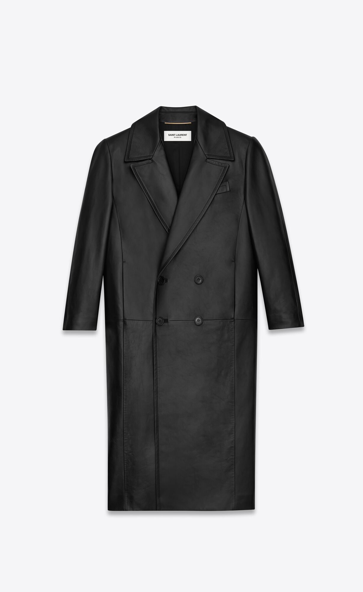 YSL Long Double-breasted Coat In Lambskin Čierne | 09345-PZWT