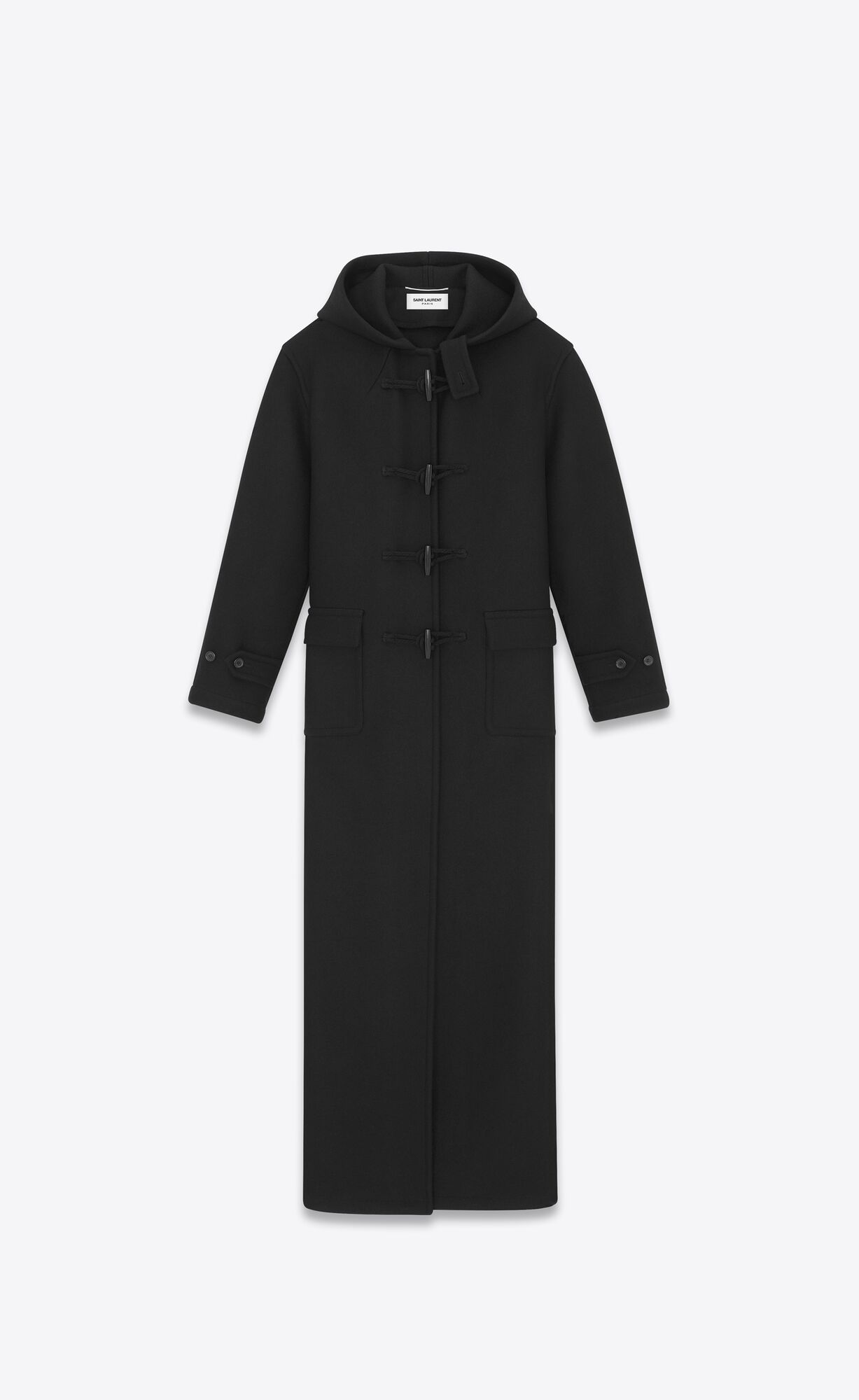 YSL Long Duffle Coat In Vlna Čierne | 39487-JBRN