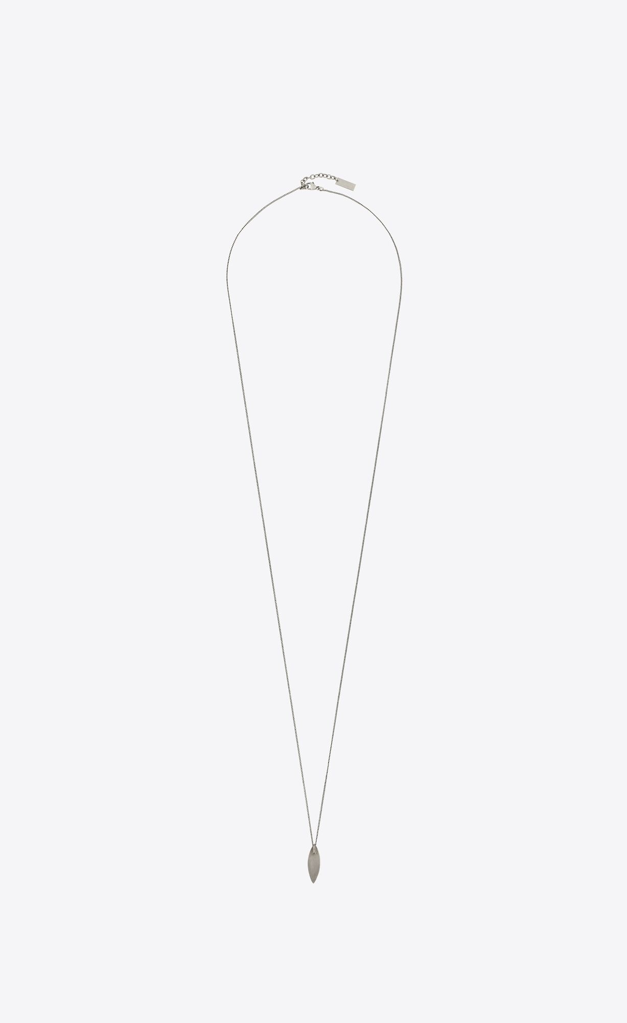 YSL Long Oval Charm Necklace In Metal Strieborne | 39160-YRIZ