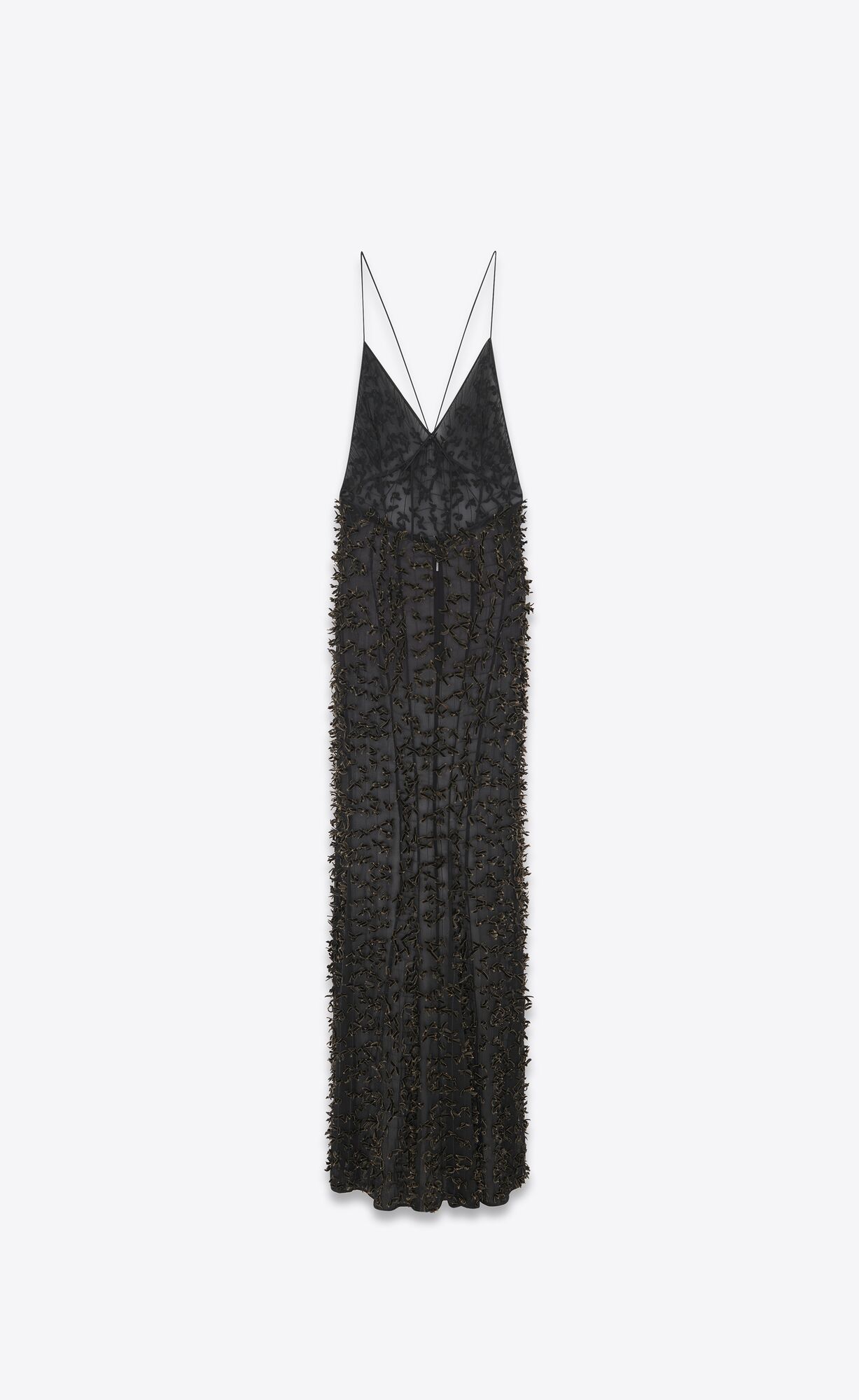 YSL Long Saty In Embroidered Silk Georgette Čierne | 23507-YVSP