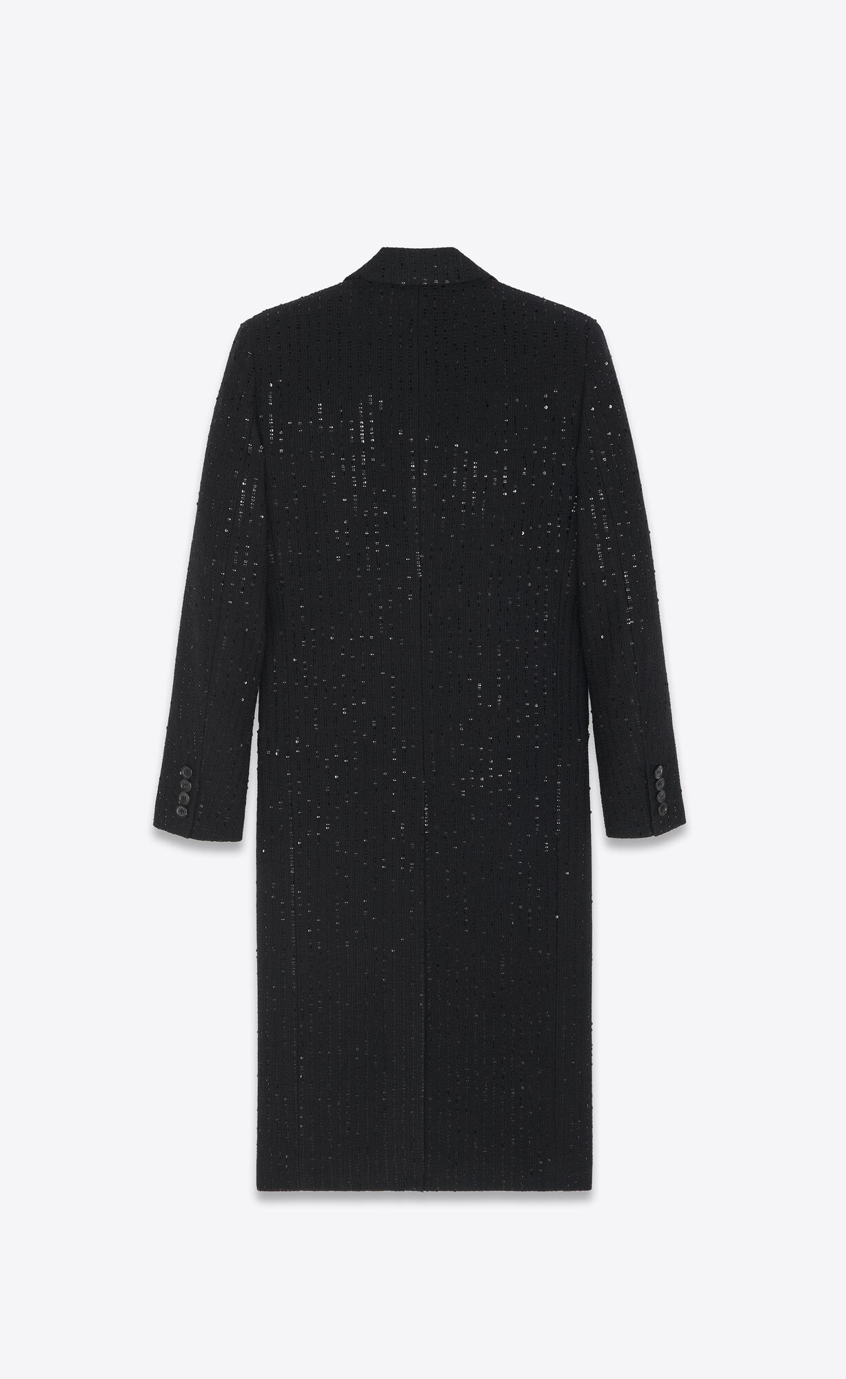 YSL Long Single-breasted Coat In Sequined Tweed Noir Brilliant | 92063-IXHK