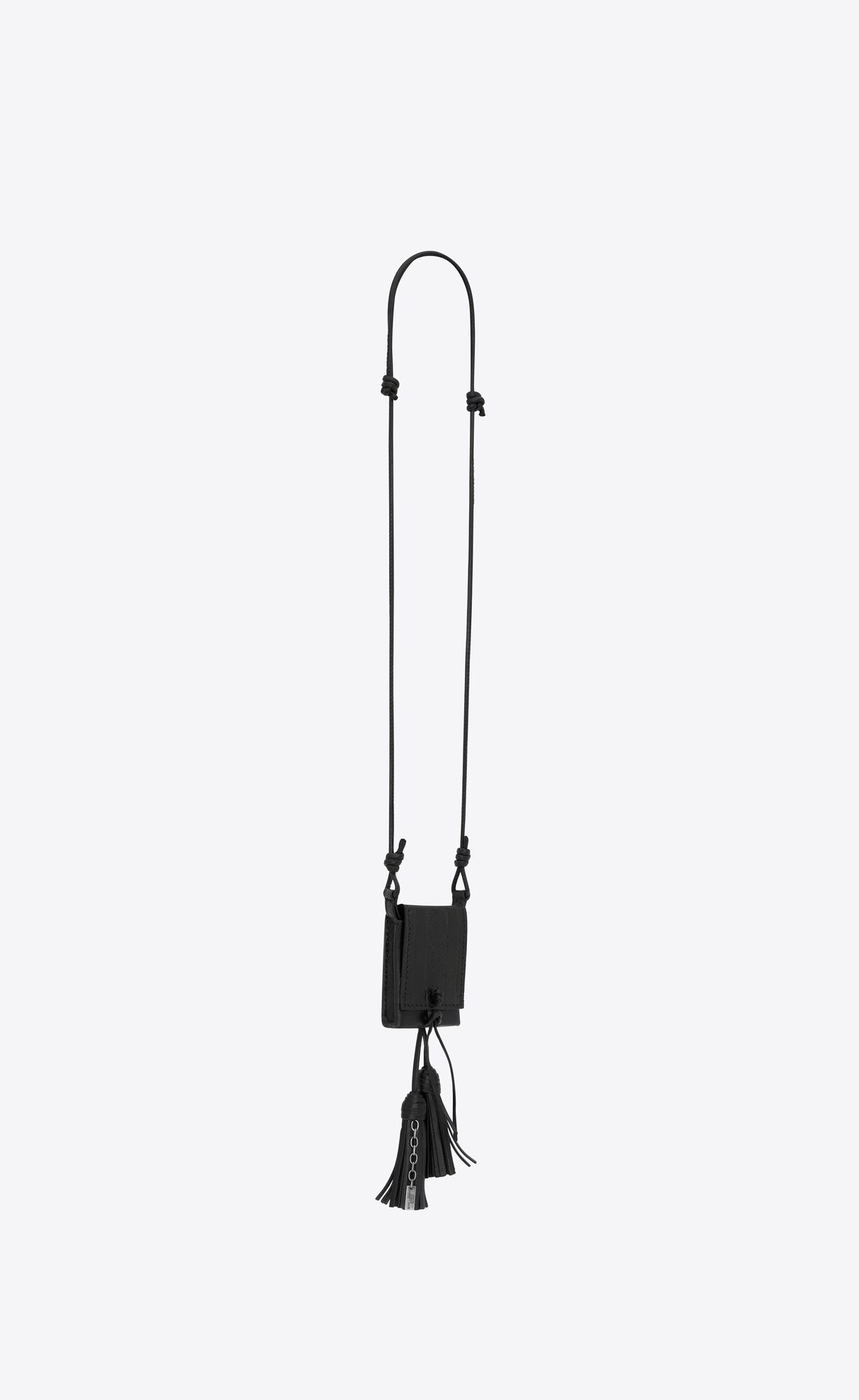 YSL Long Tassel Bag Necklace In Vegetable-tanned Kozene And Metal Čierne | 52947-OSJE