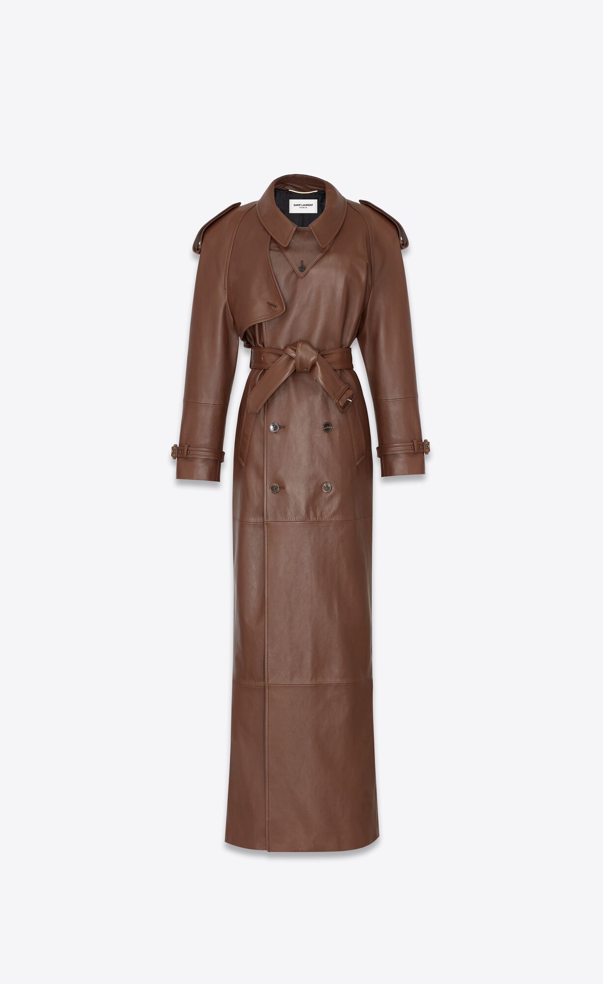 YSL Long Trench In Lambskin Brun Chene | 29764-JZDG