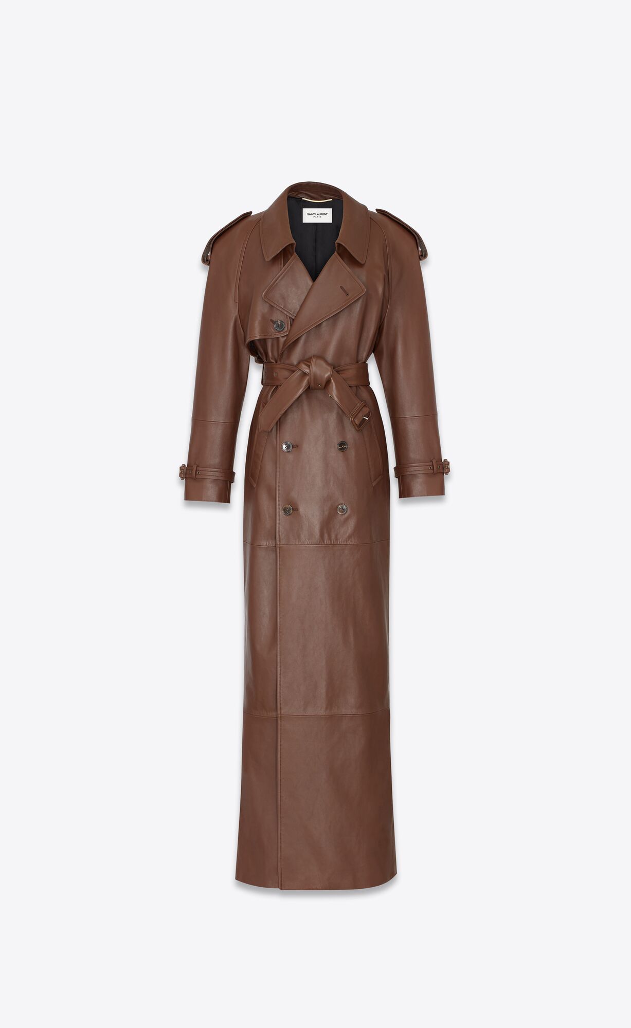 YSL Long Trench In Lambskin Brun Chene | 29764-JZDG