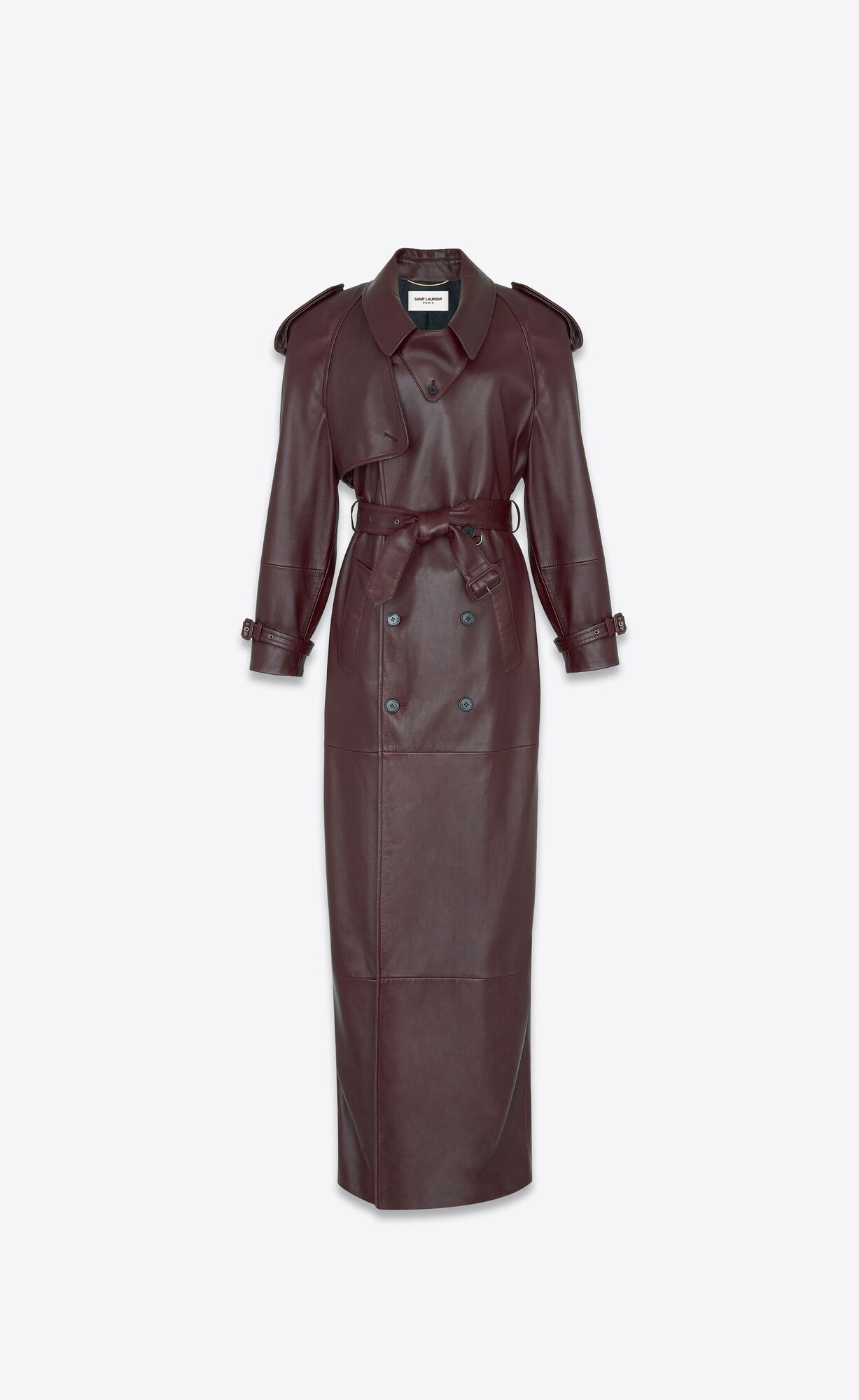 YSL Long Trench In Shiny Lambskin Bordove | 53421-XZJT